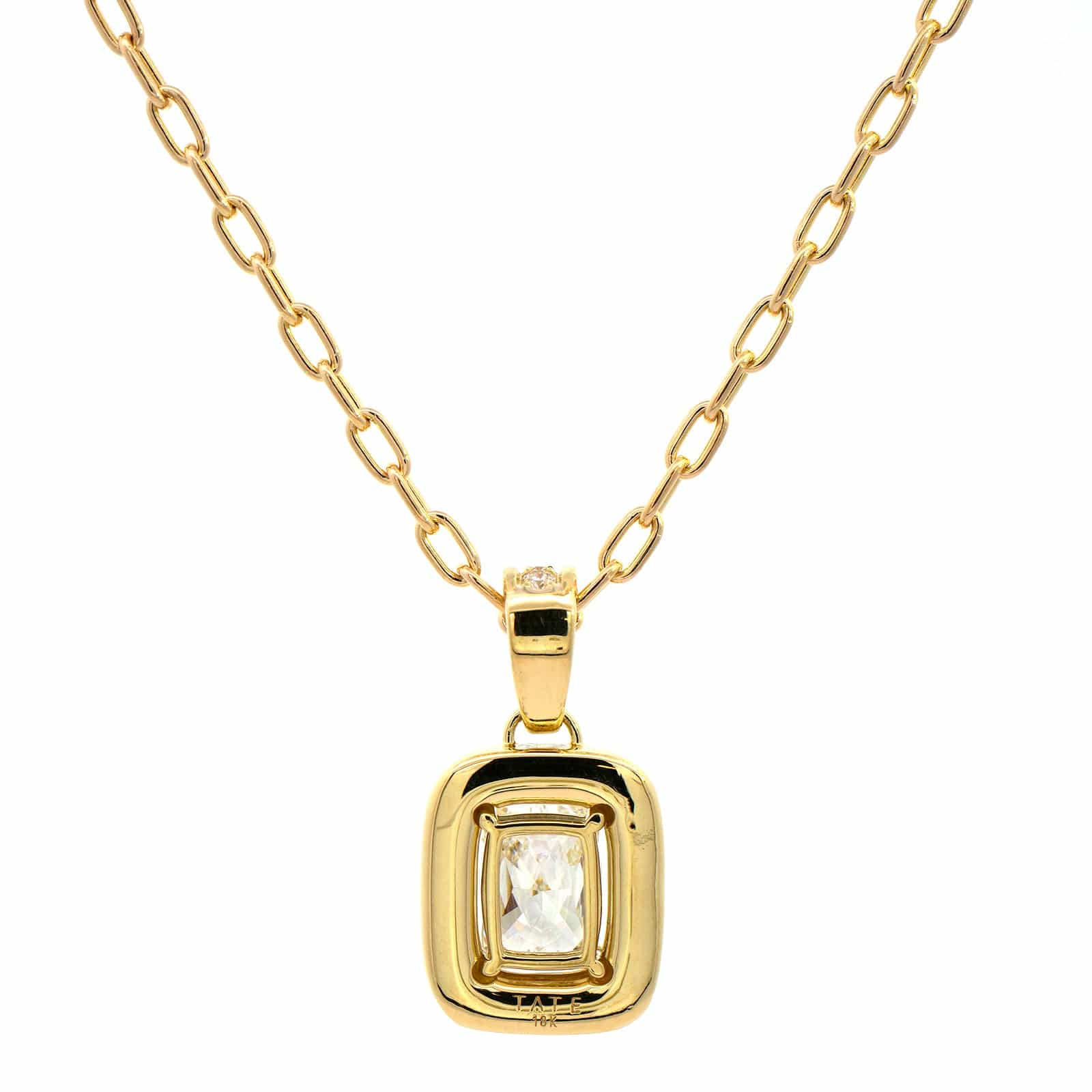 18K Yellow Gold Square Framed Diamond Pendant Necklace - Image 2