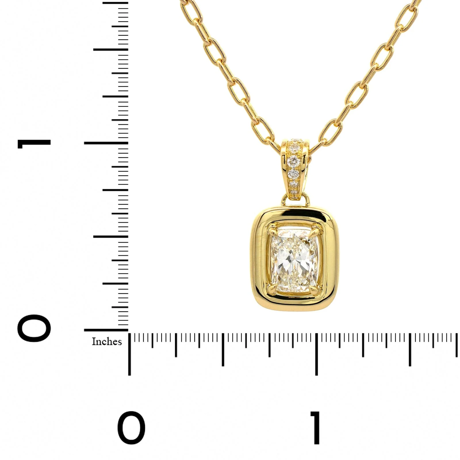 18K Yellow Gold Square Framed Diamond Pendant Necklace - Image 4