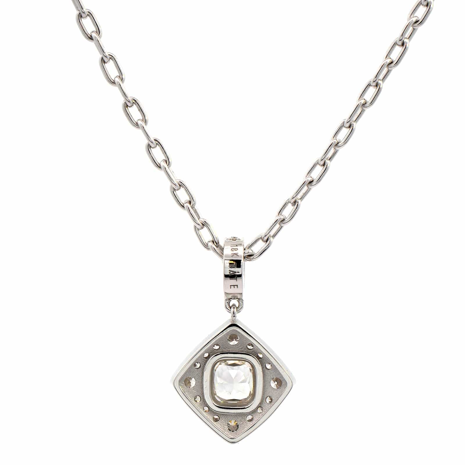 18K White Gold Bezel Set Pave Diamond Pendant Necklace - Image 2