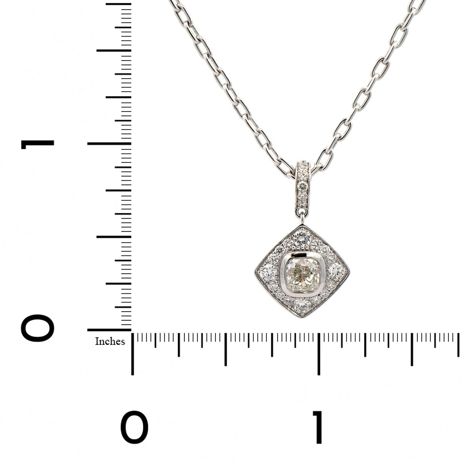 18K White Gold Bezel Set Pave Diamond Pendant Necklace - Image 4