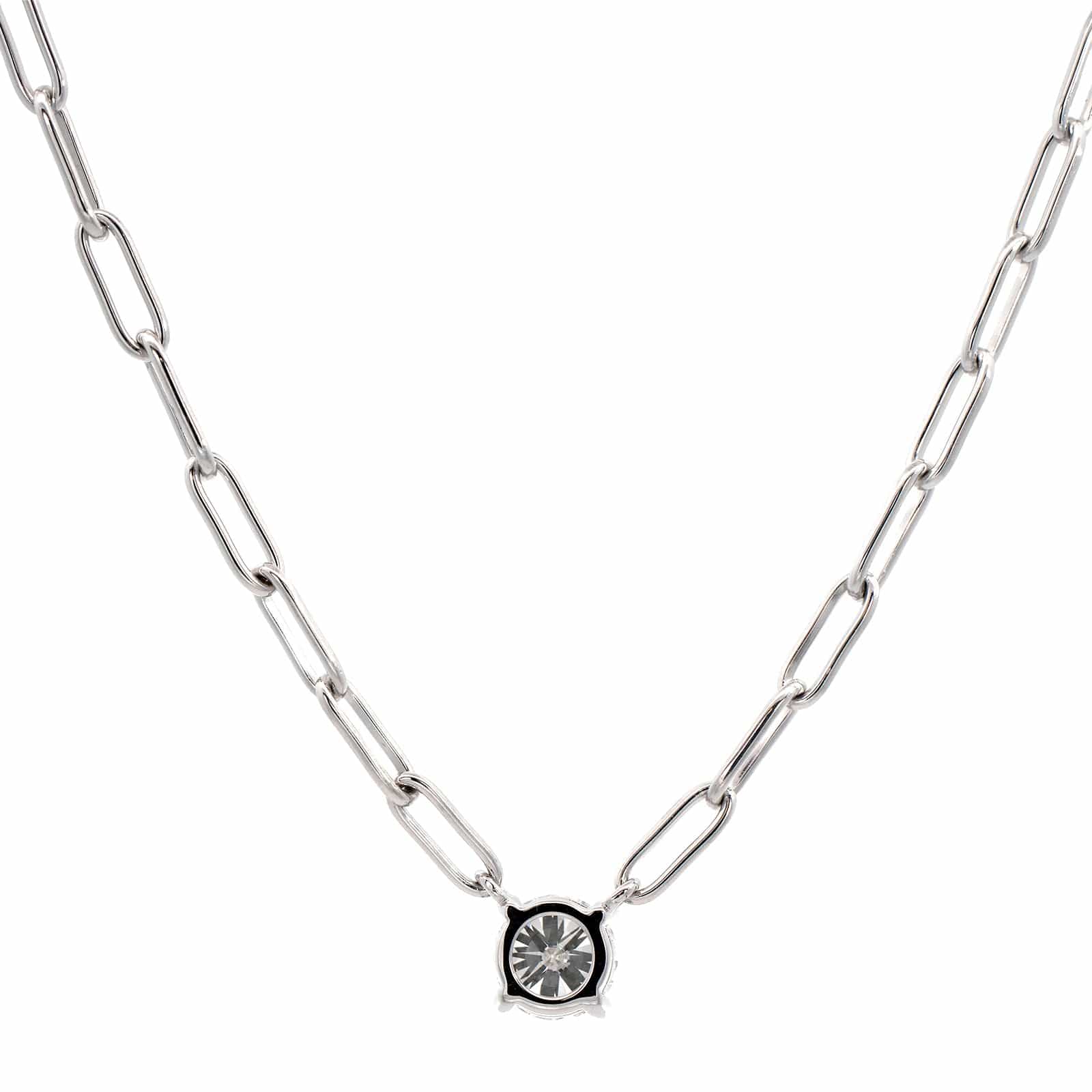 18K White Gold Round Diamond Paperclip Chain Necklace - Image 2