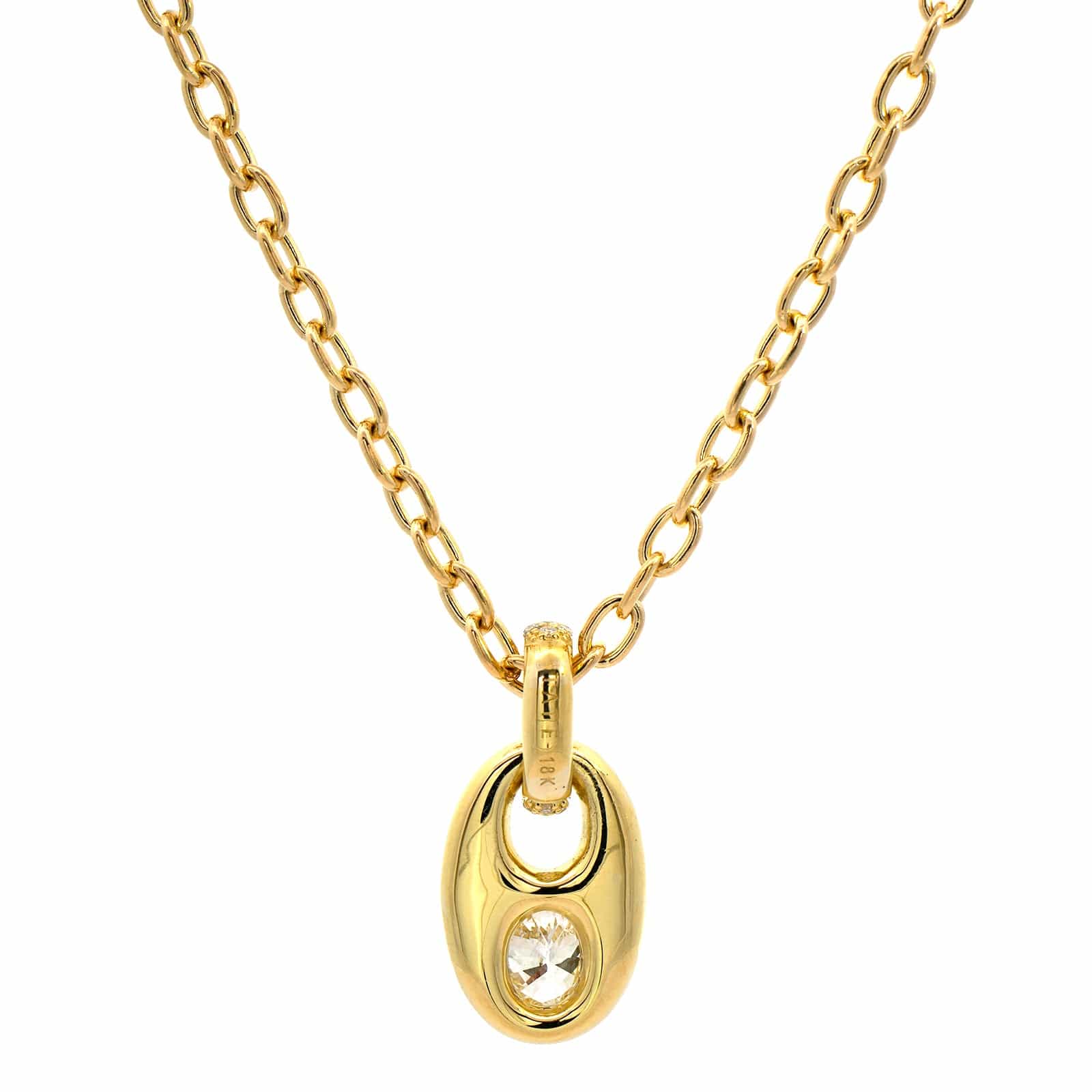 18K Yellow Gold Bezel Set Oval Diamond Pendant Necklace - Image 2