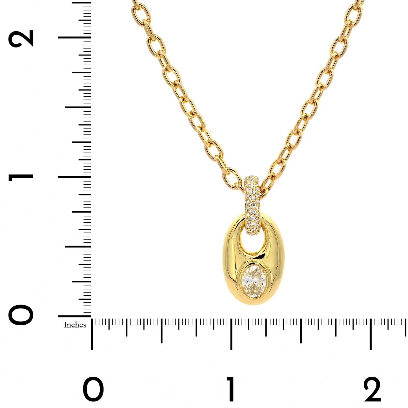 18K Yellow Gold Bezel Set Oval Diamond Pendant Necklace - Image 4