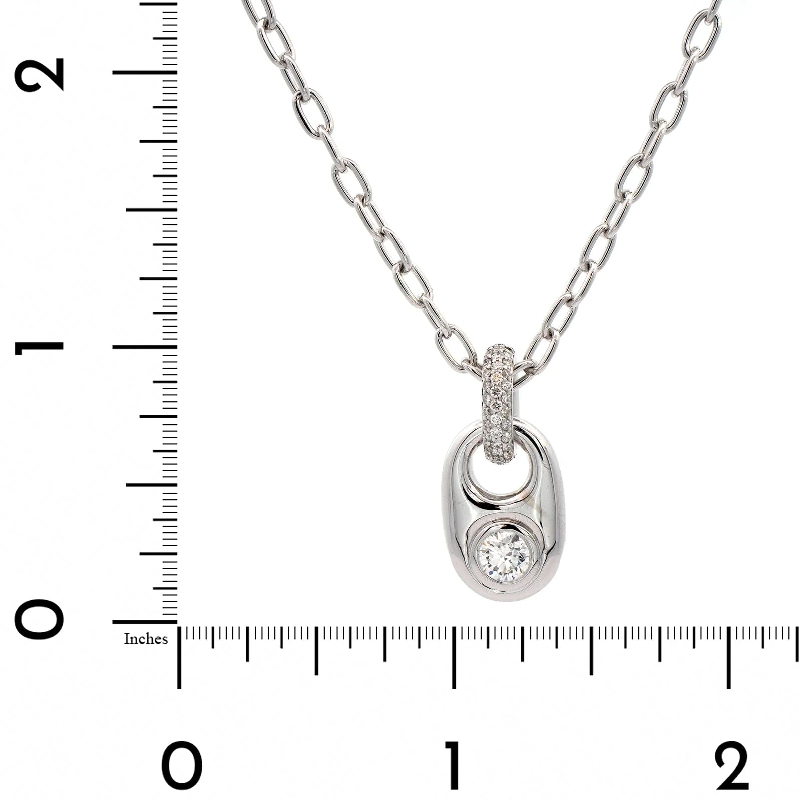 18K White Gold Bezel Set Oval Diamond Pendant Necklace - Image 3