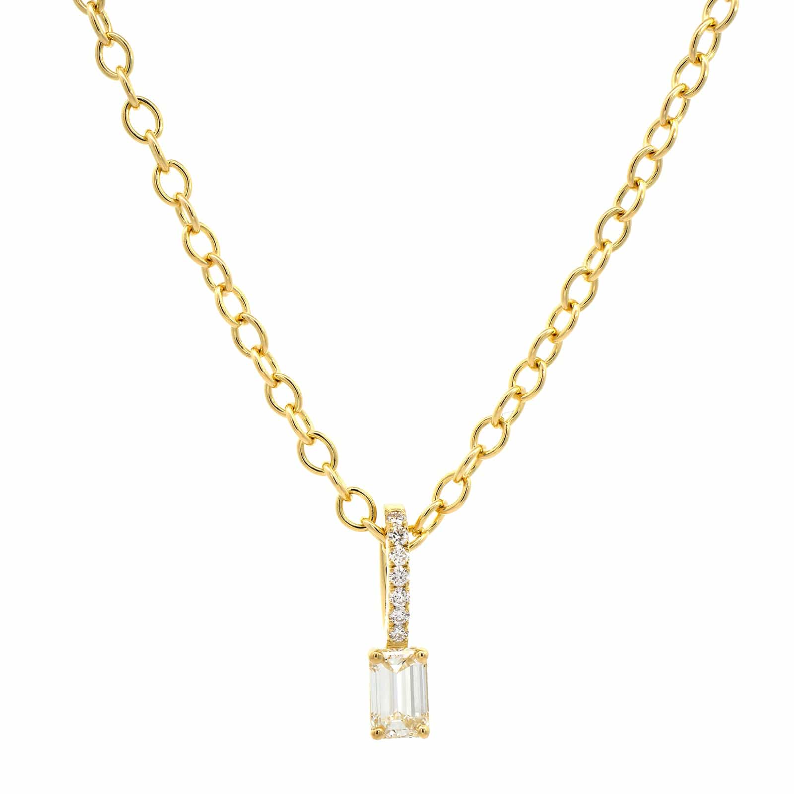 18K Yellow Gold Emerald Cut Diamond Pendant Necklace