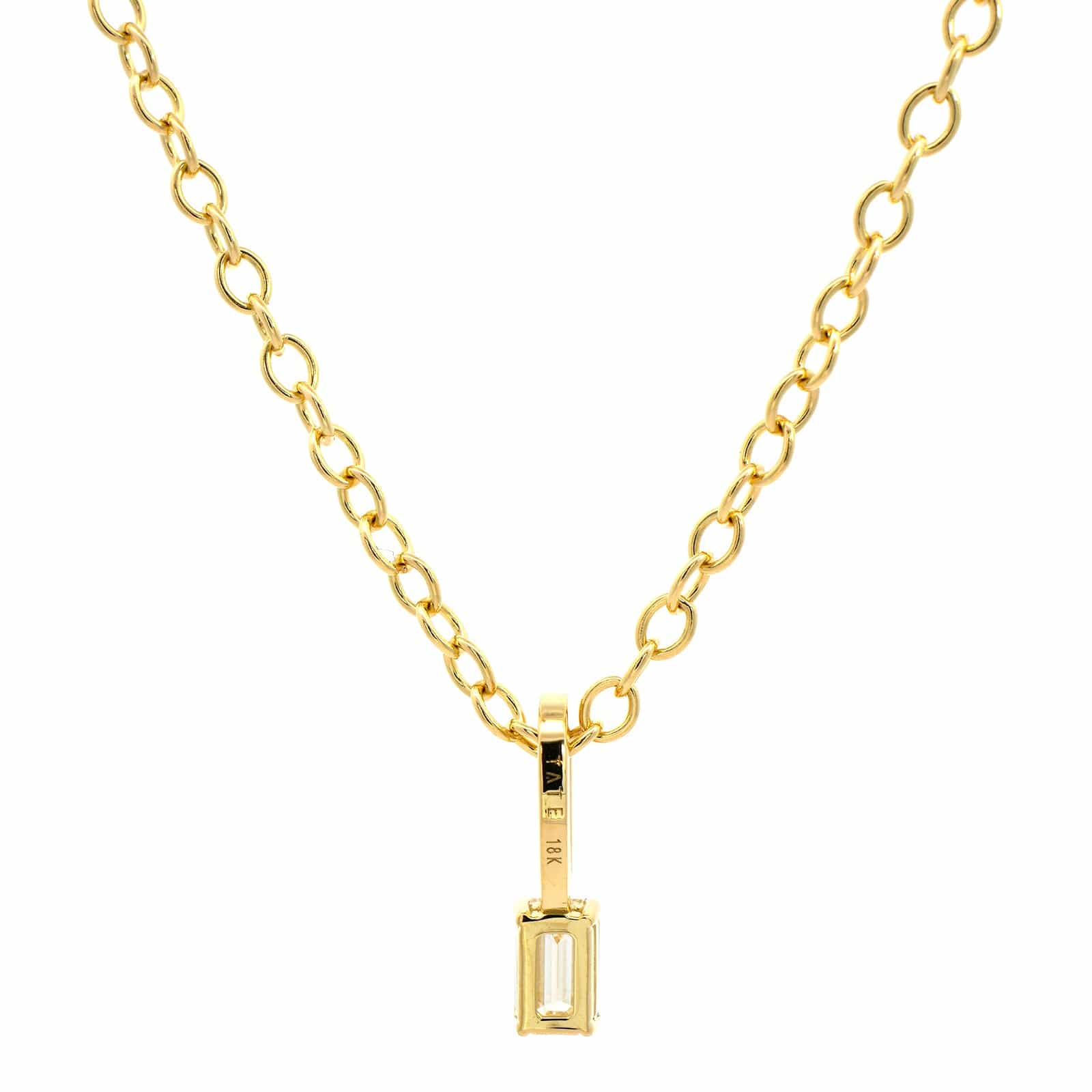 18K Yellow Gold Emerald Cut Diamond Pendant Necklace - Image 2