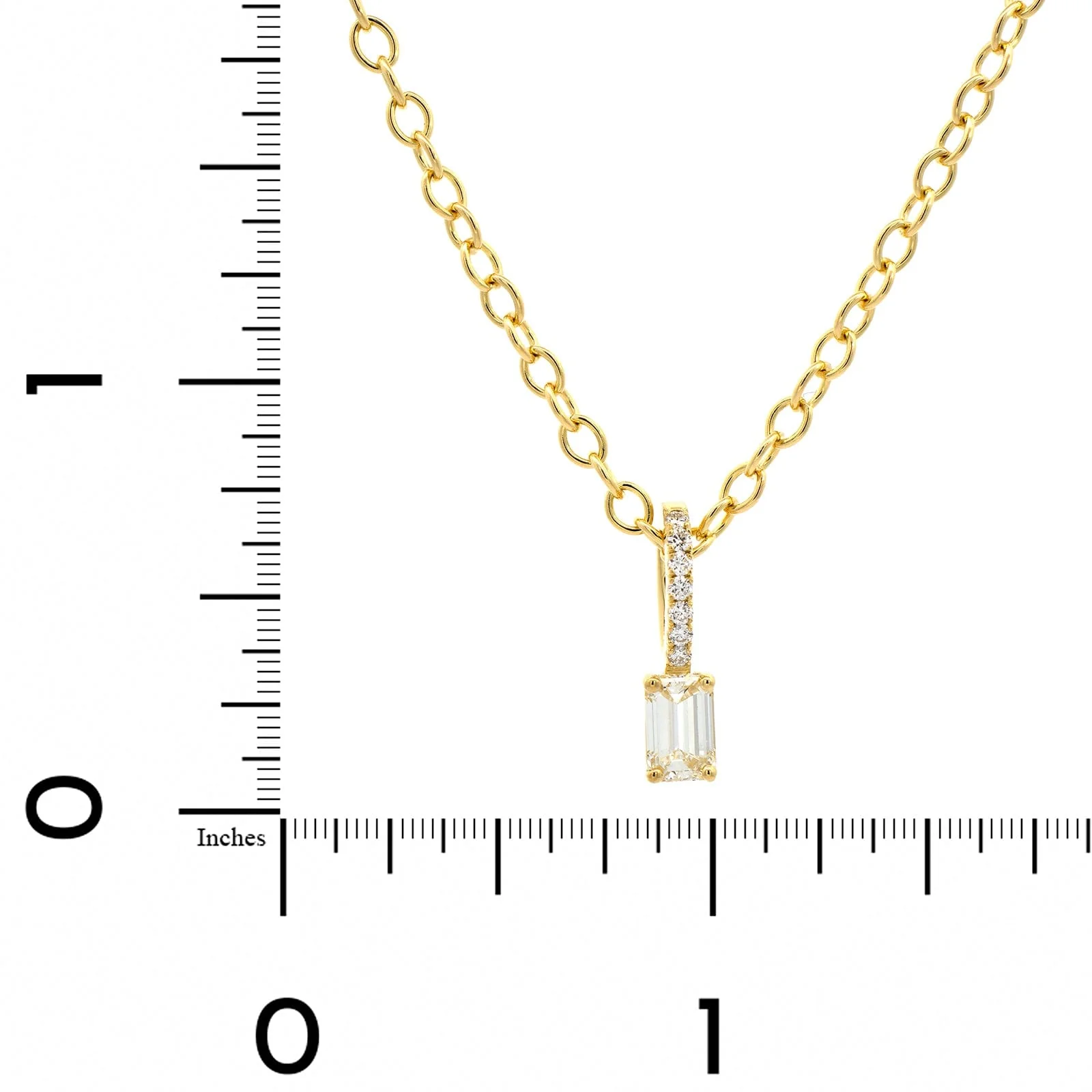 18K Yellow Gold Emerald Cut Diamond Pendant Necklace - Image 3