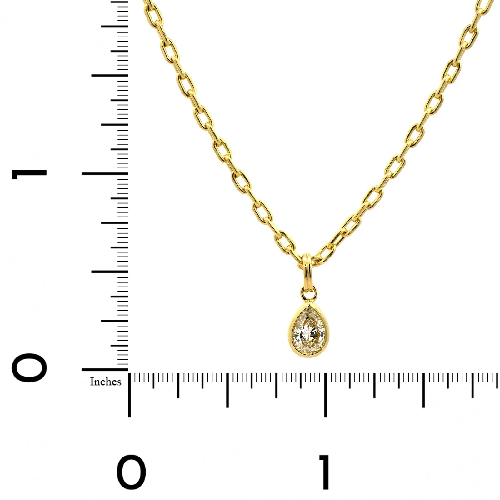 18K Yellow Gold Pear Shaped Diamond Pendant Necklace - Image 4