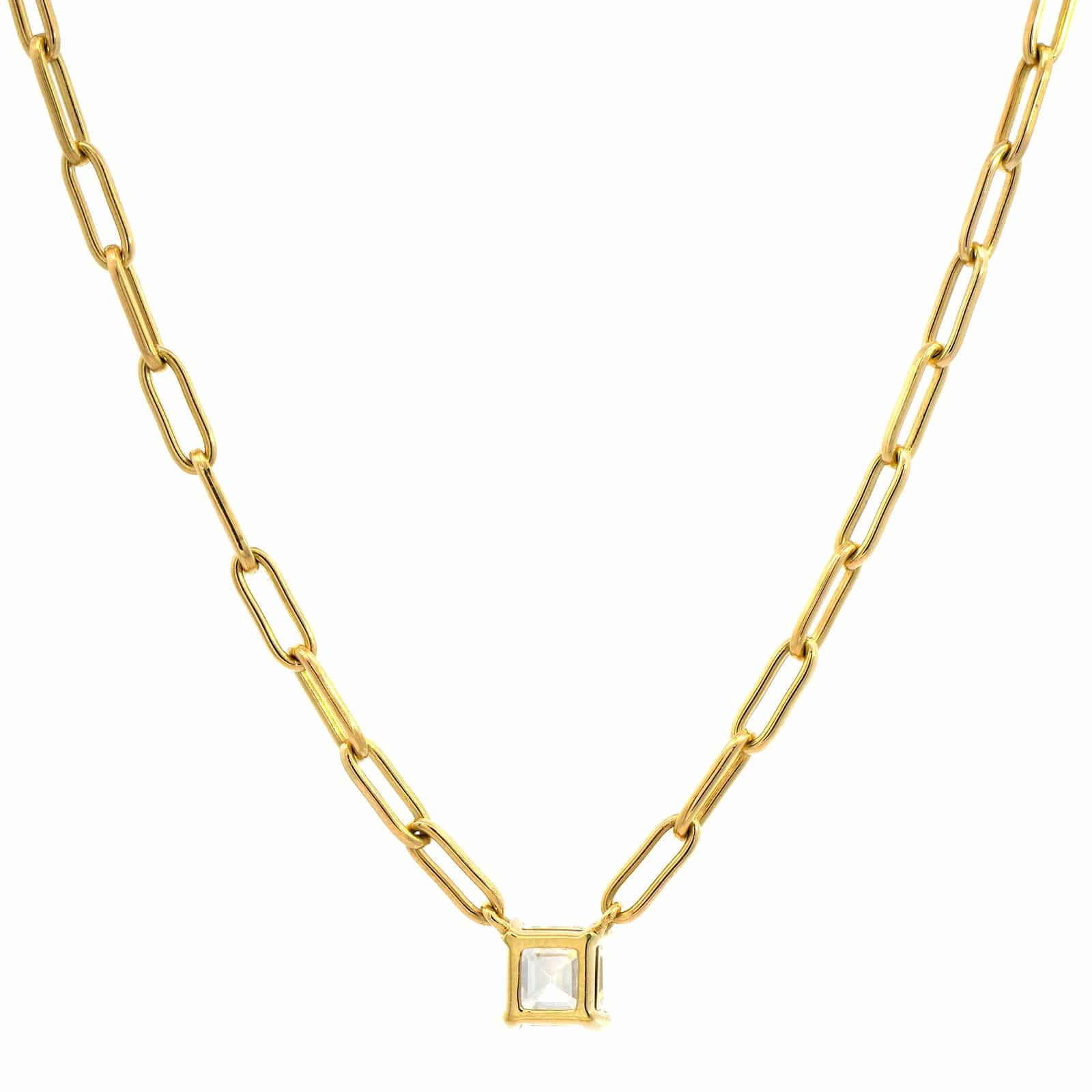 18K Yellow Gold Square Shaped Diamond Pendant Necklace - Image 2