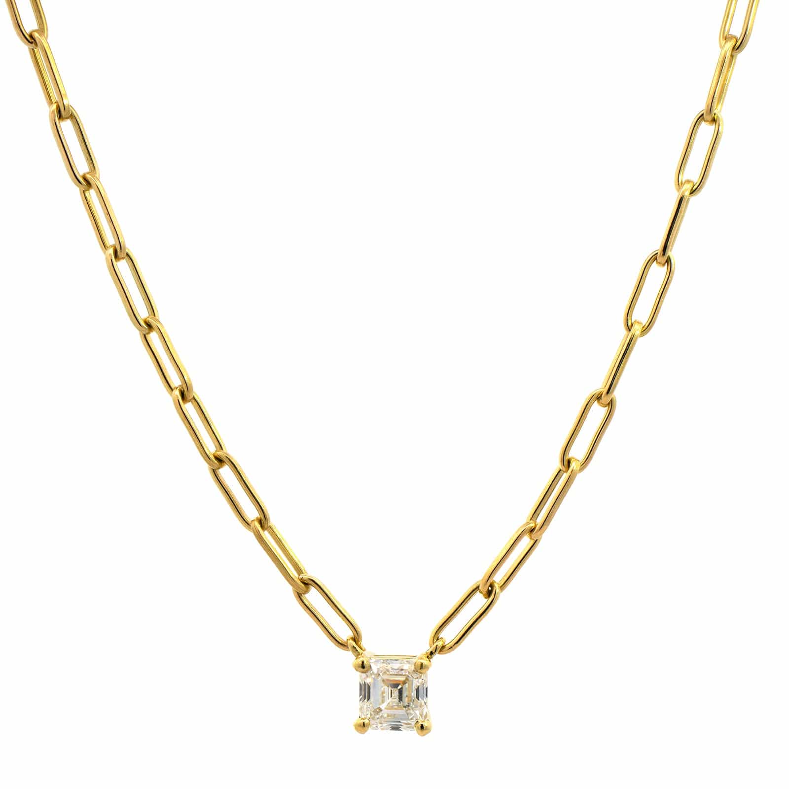 18K Yellow Gold Square Shaped Diamond Pendant Necklace - Image 5