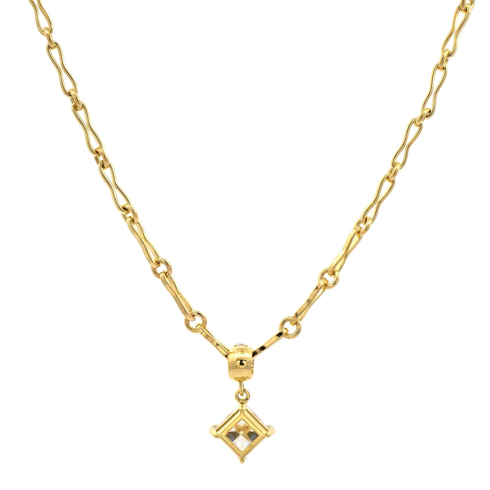 18K Yellow Gold Princess Cut Diamond Pendant Necklace - Image 2