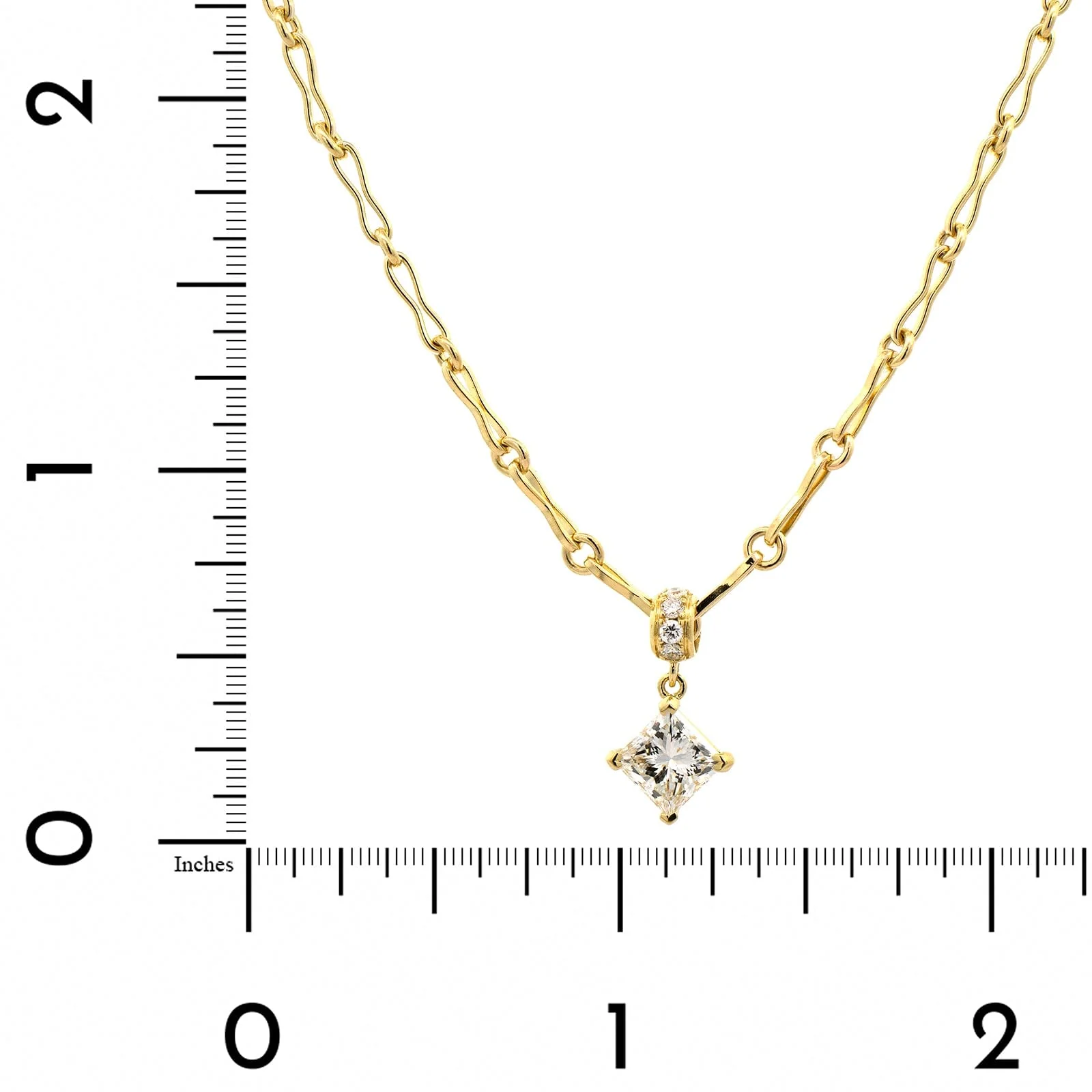18K Yellow Gold Princess Cut Diamond Pendant Necklace - Image 4