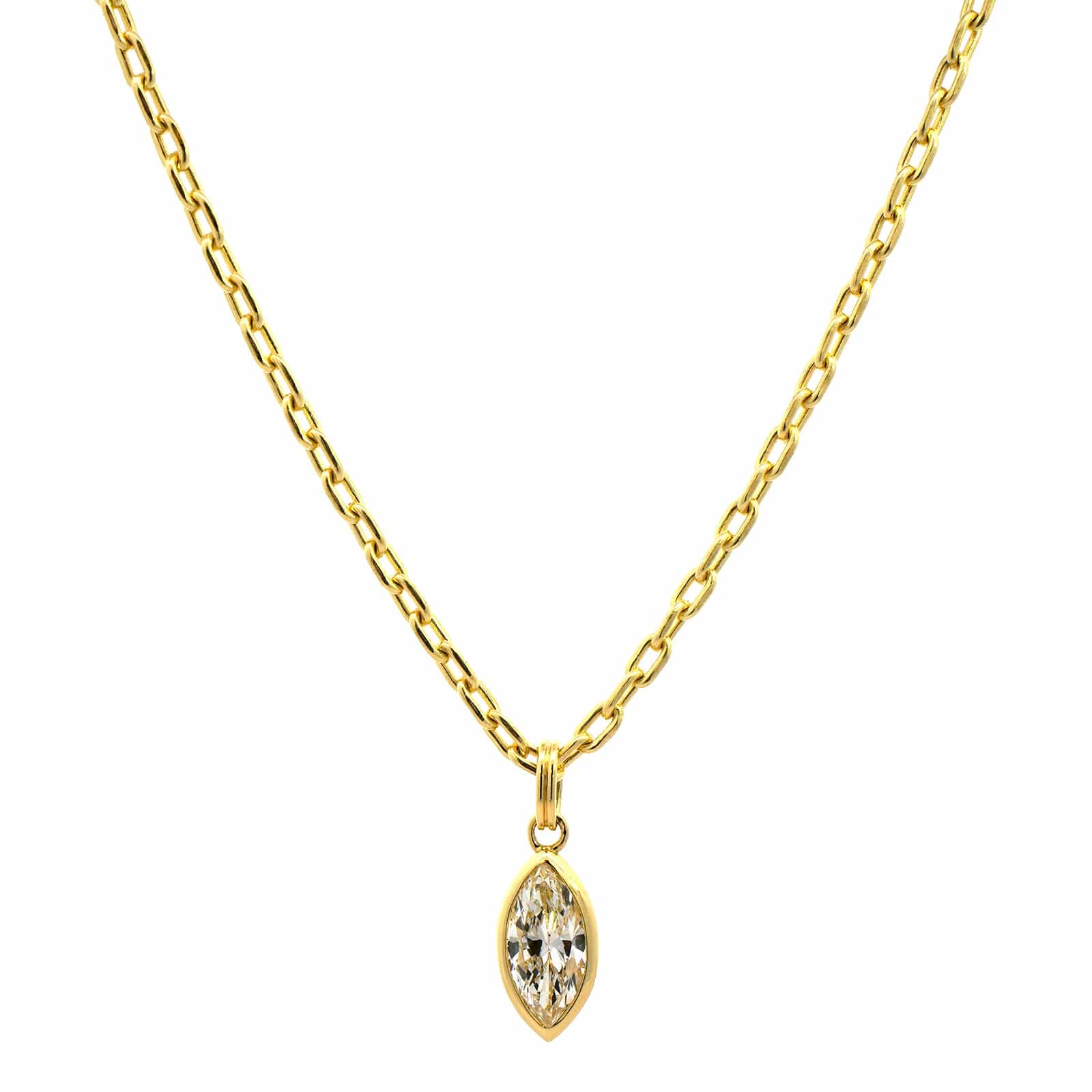 18K Yellow Gold Marquise Cut Diamond Pendant Necklace - Image 5