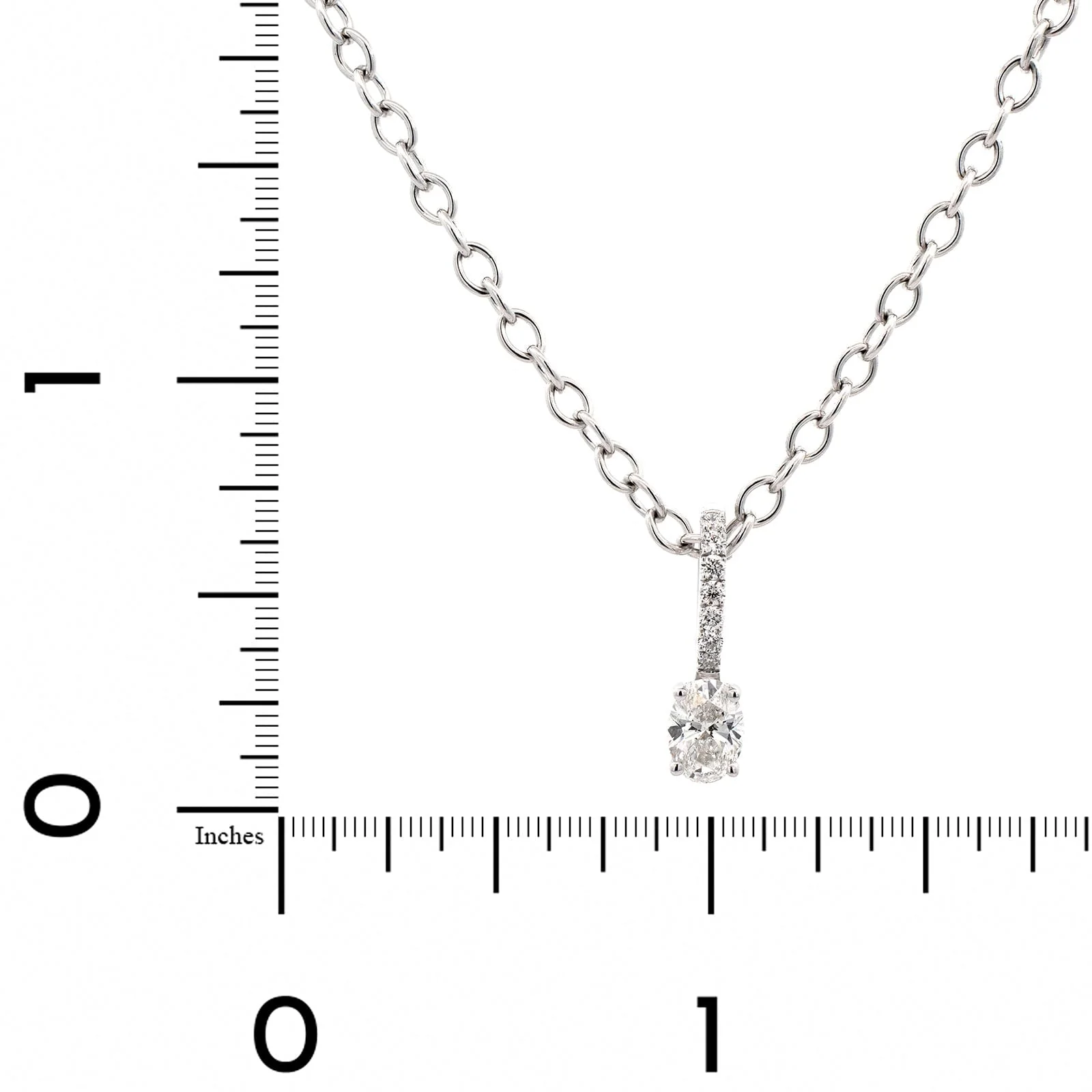 18K White Gold Oval Diamond Pendant Necklace - Image 4