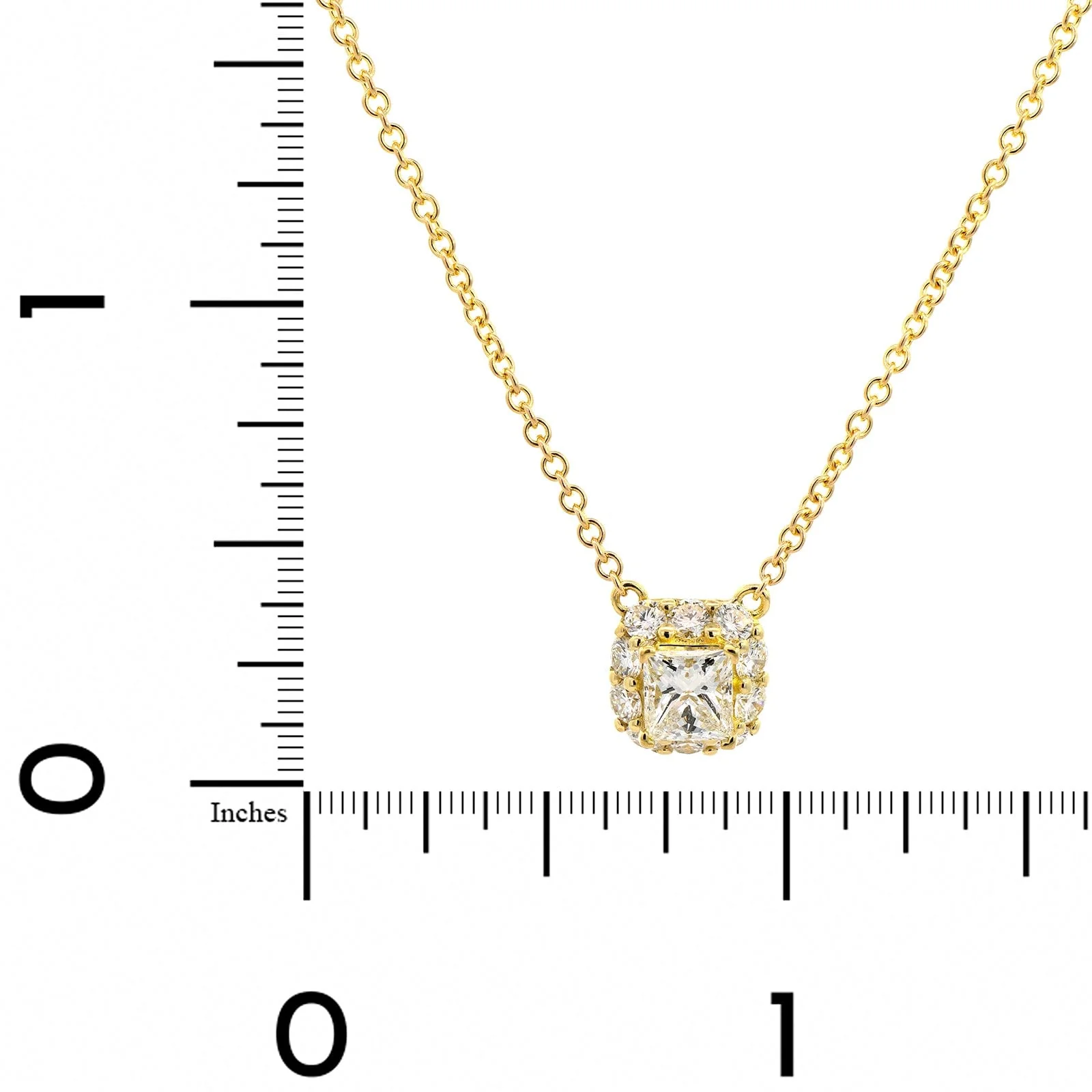 18K Yellow Gold Princess Cut Diamond Pendant Necklace - Image 4