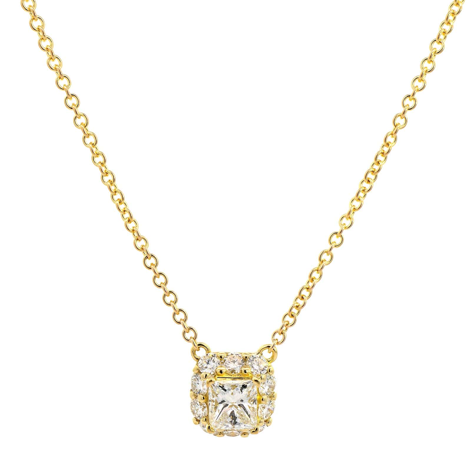 18K Yellow Gold Princess Cut Diamond Pendant Necklace - Image 5
