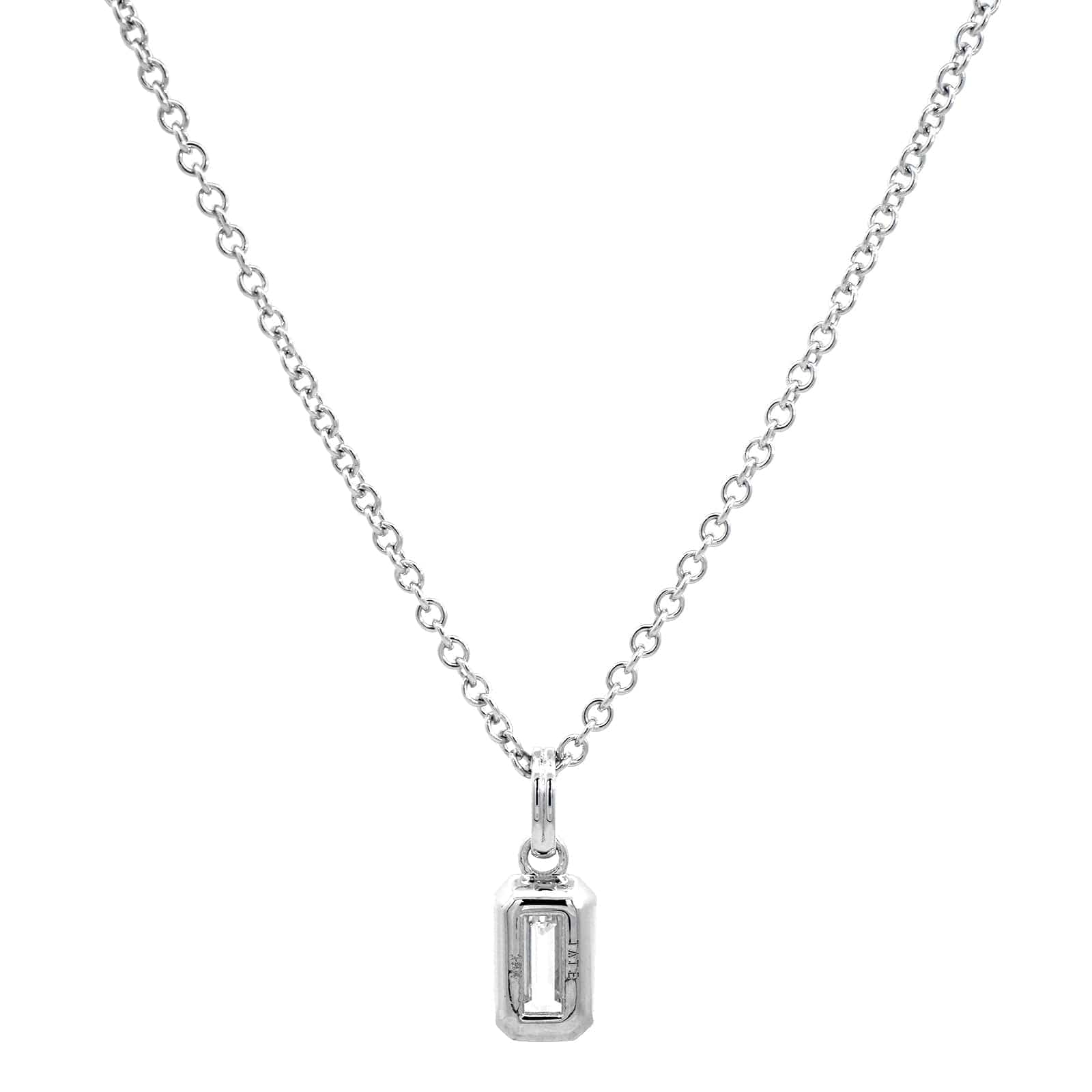 18K White Gold Emerald Cut Diamond Pendant Necklace - Image 2