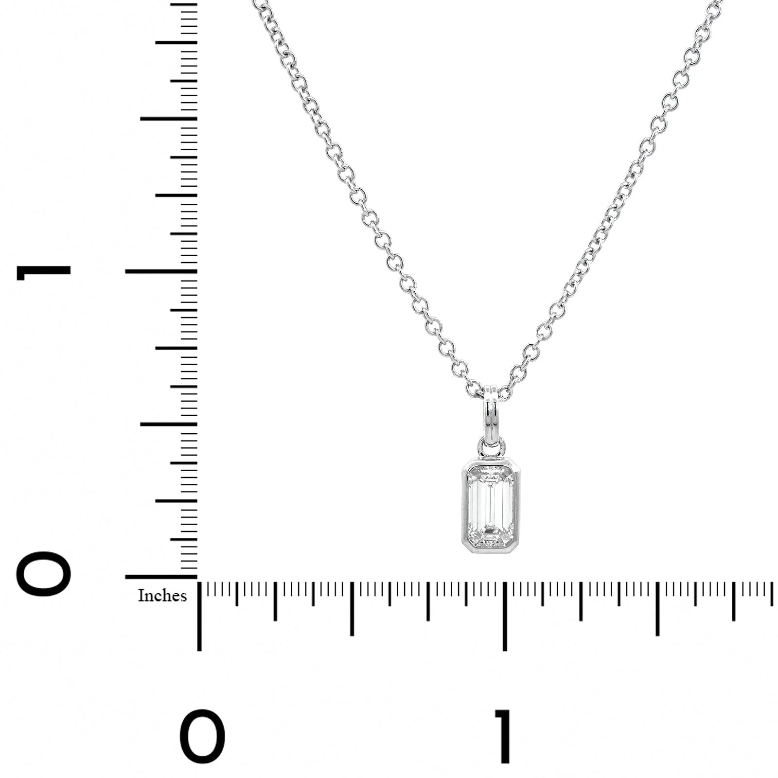 18K White Gold Emerald Cut Diamond Pendant Necklace - Image 4
