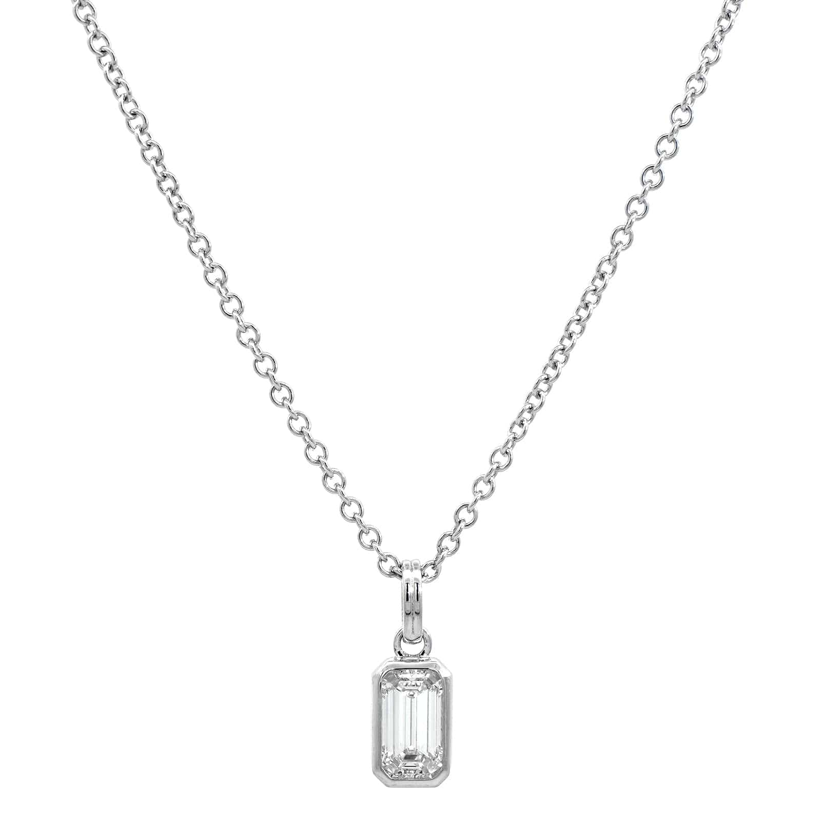 18K White Gold Emerald Cut Diamond Pendant Necklace - Image 5