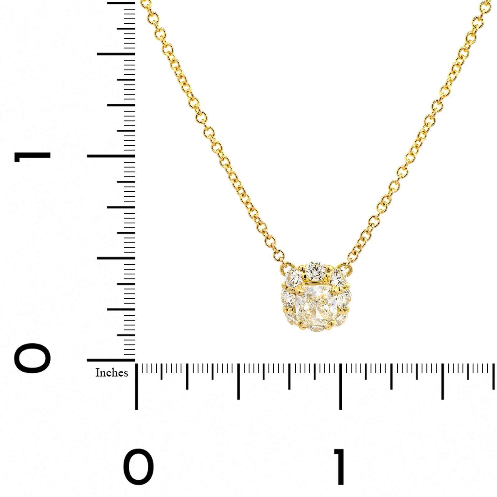 18K Yellow Gold Cushion Cut Diamond Pendant Necklace - Image 4