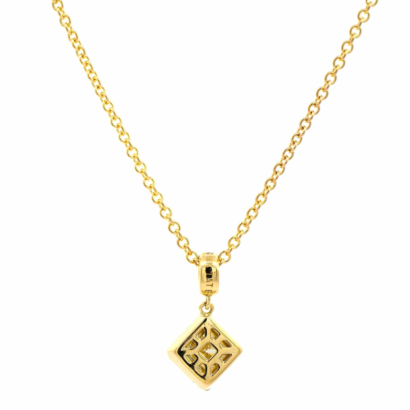 18K Yellow Gold Princess Cut Diamond Pendant Necklace - Image 2