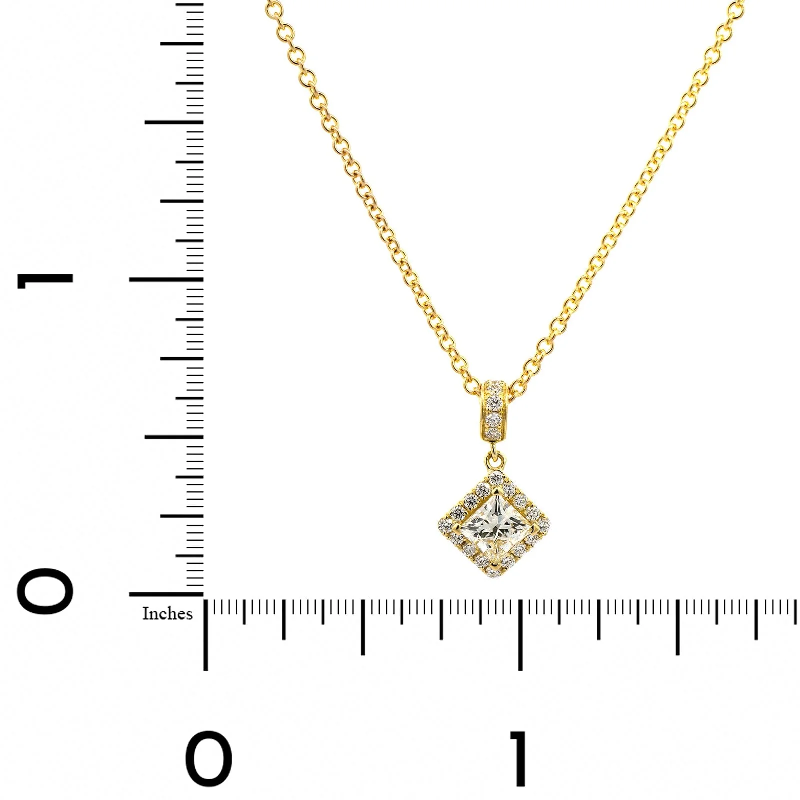 18K Yellow Gold Princess Cut Diamond Pendant Necklace - Image 4
