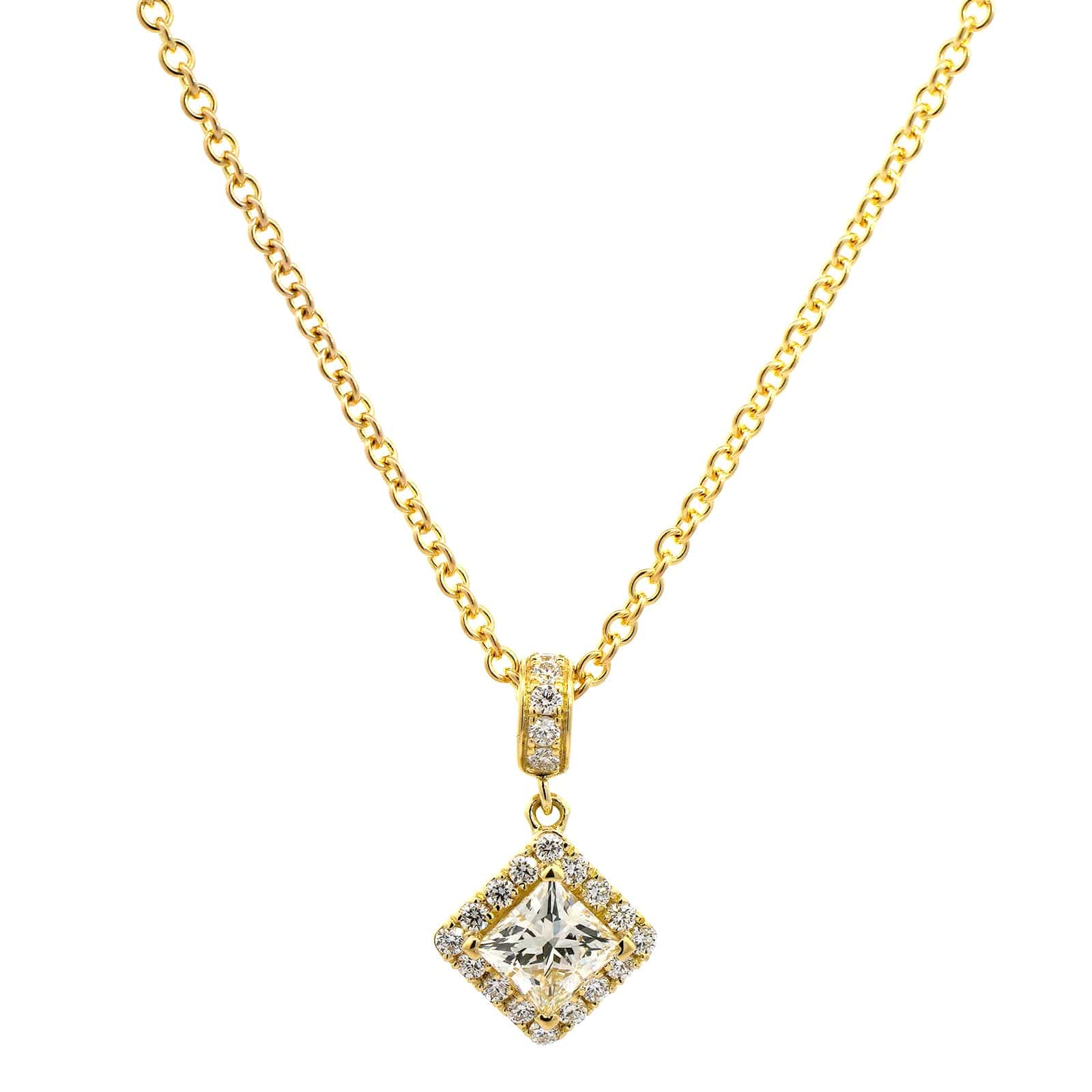18K Yellow Gold Princess Cut Diamond Pendant Necklace - Image 5