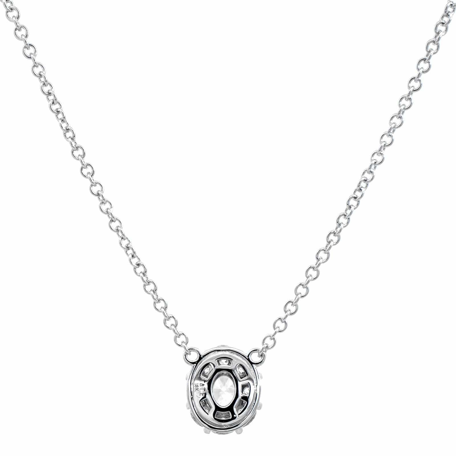 18K White Gold Oval Diamond Pendant Necklace - Image 2