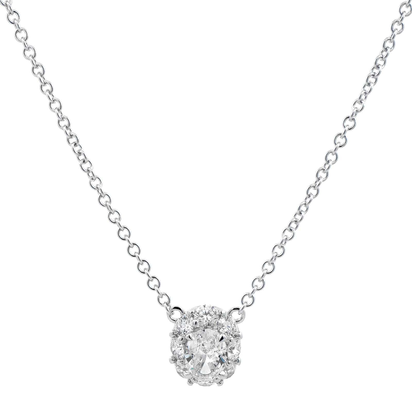 18K White Gold Oval Diamond Pendant Necklace - Image 5