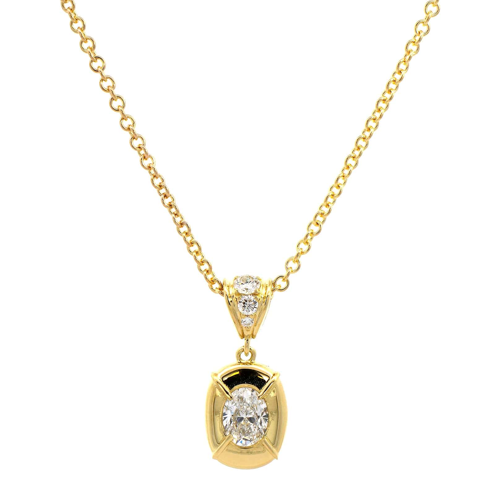 18K Yellow Gold Diamond Bail and Oval Pendant Necklace - Image 5