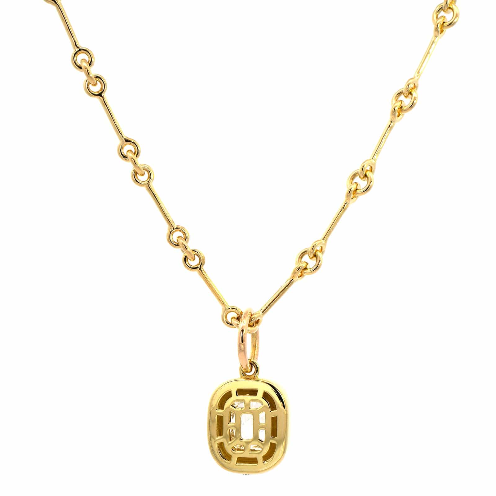 18K Yellow Gold Bezel Set Cushion Cut Diamond Pendant Necklace - Image 2