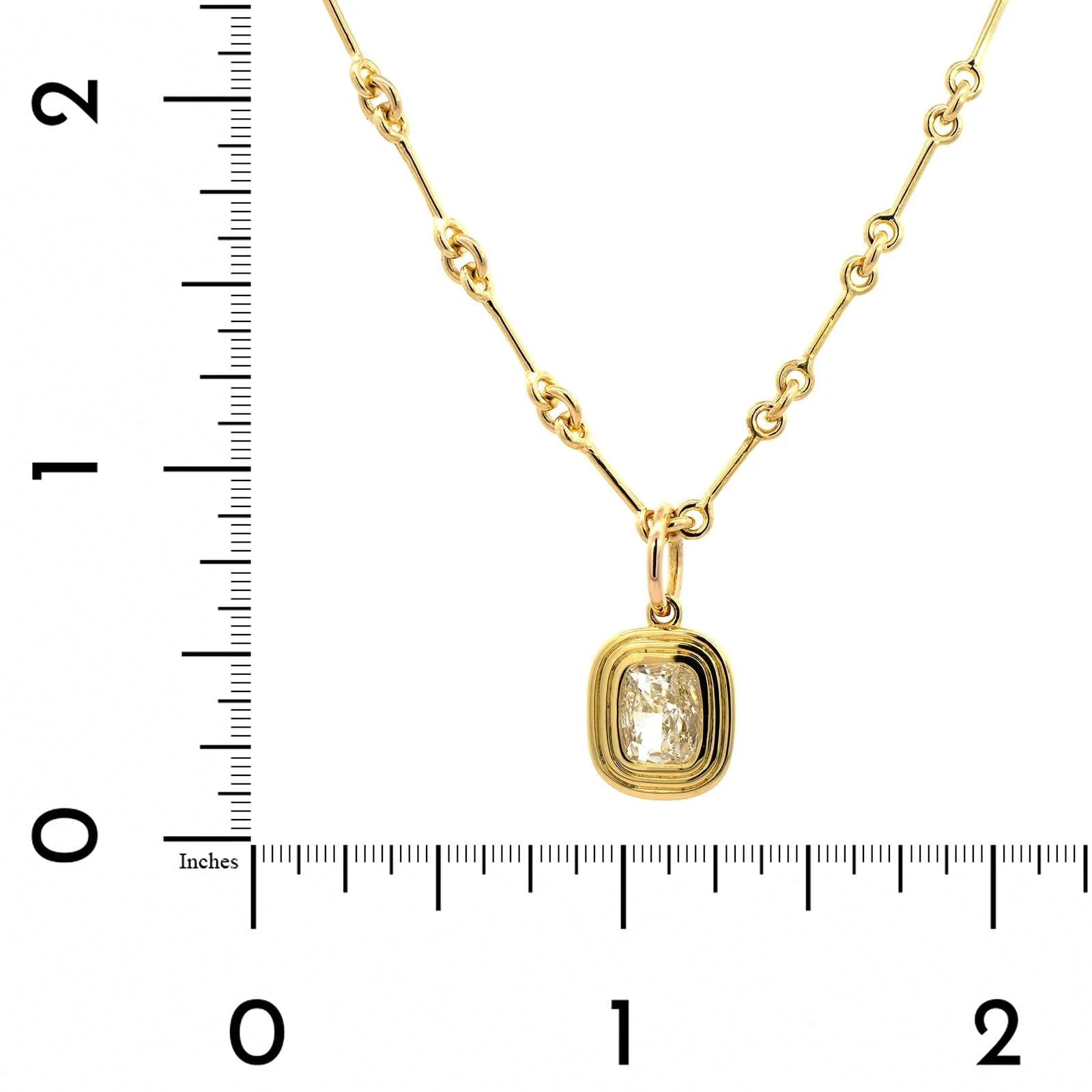 18K Yellow Gold Bezel Set Cushion Cut Diamond Pendant Necklace - Image 4