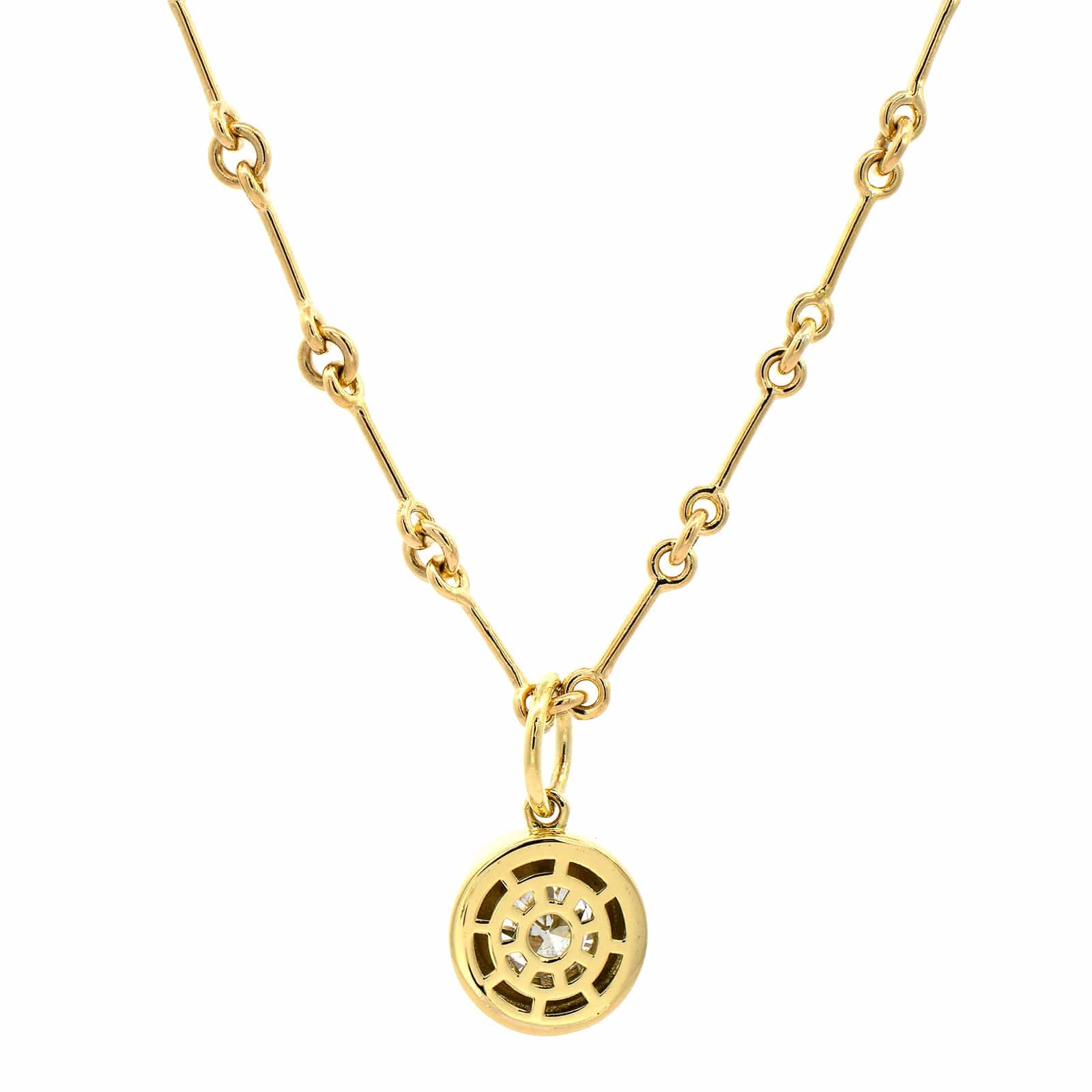 18K Yellow Gold Bezel Set Round Diamond Pendant Necklace - Image 2