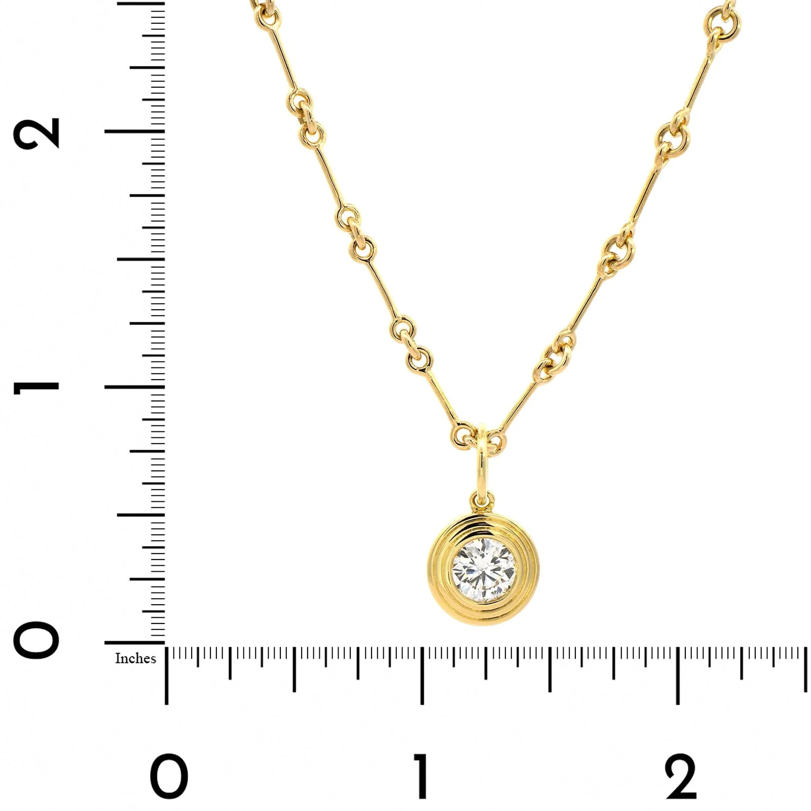 18K Yellow Gold Bezel Set Round Diamond Pendant Necklace - Image 4