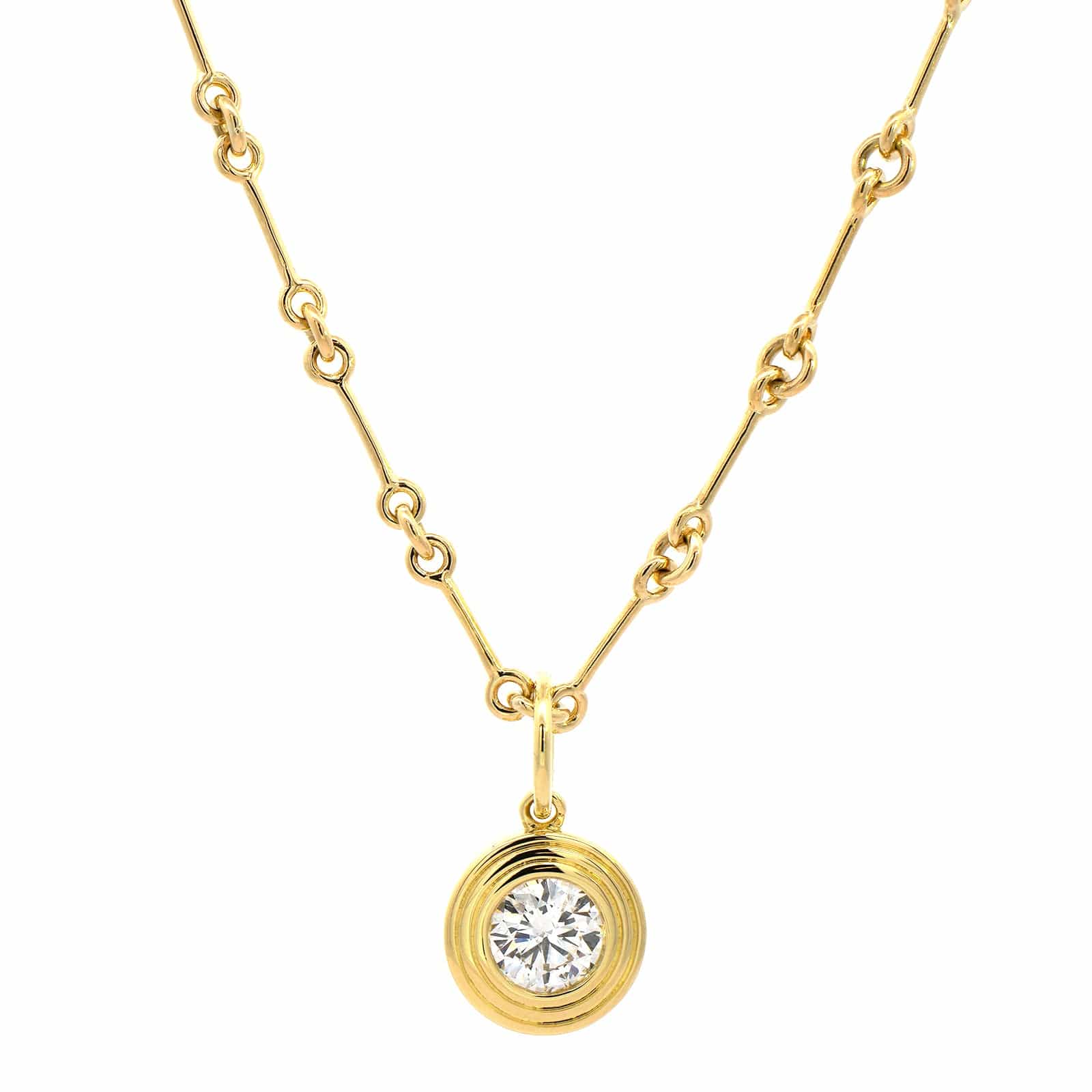 18K Yellow Gold Bezel Set Round Diamond Pendant Necklace - Image 5