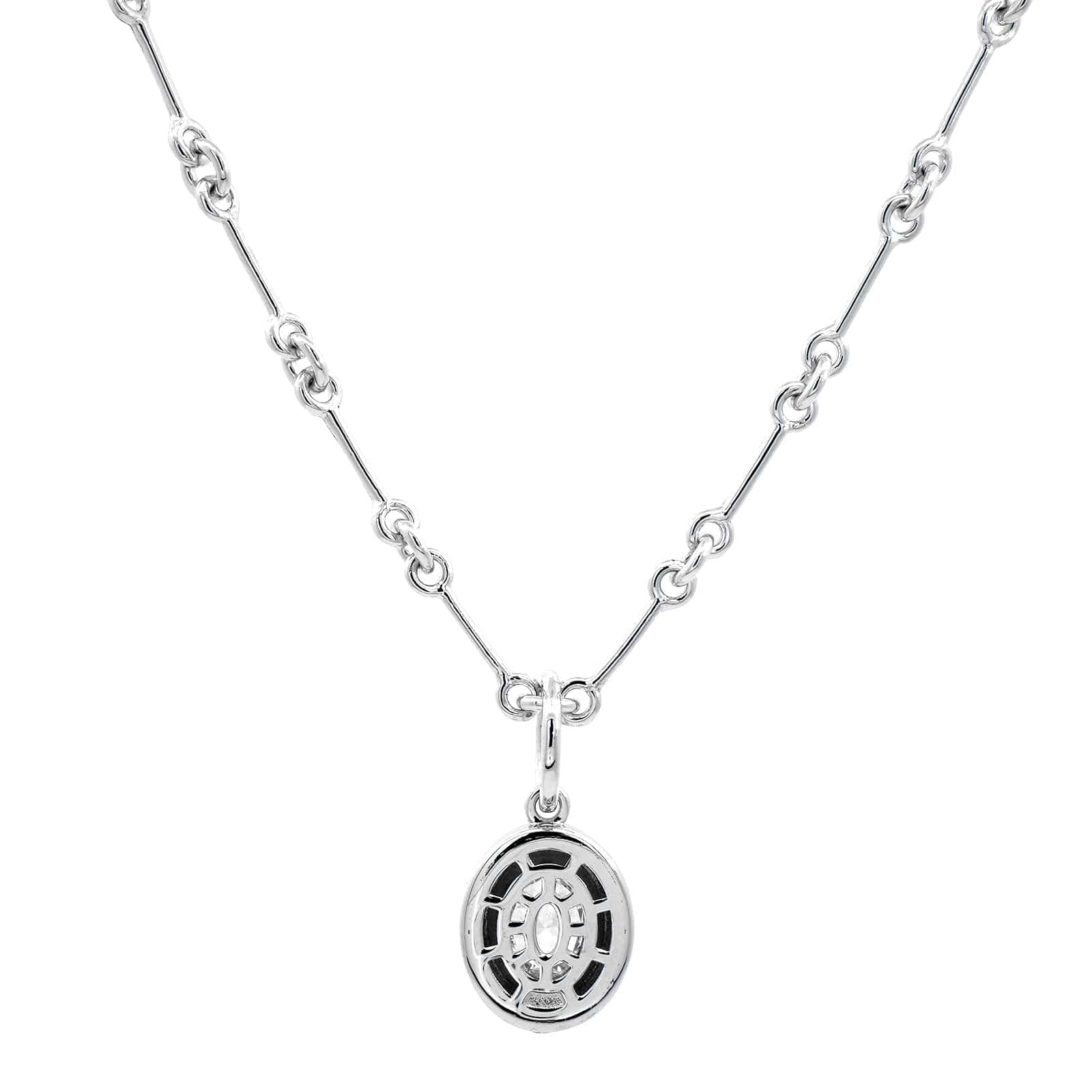 18K White Gold Bezel Set Oval Diamond Pendant Necklace - Image 2