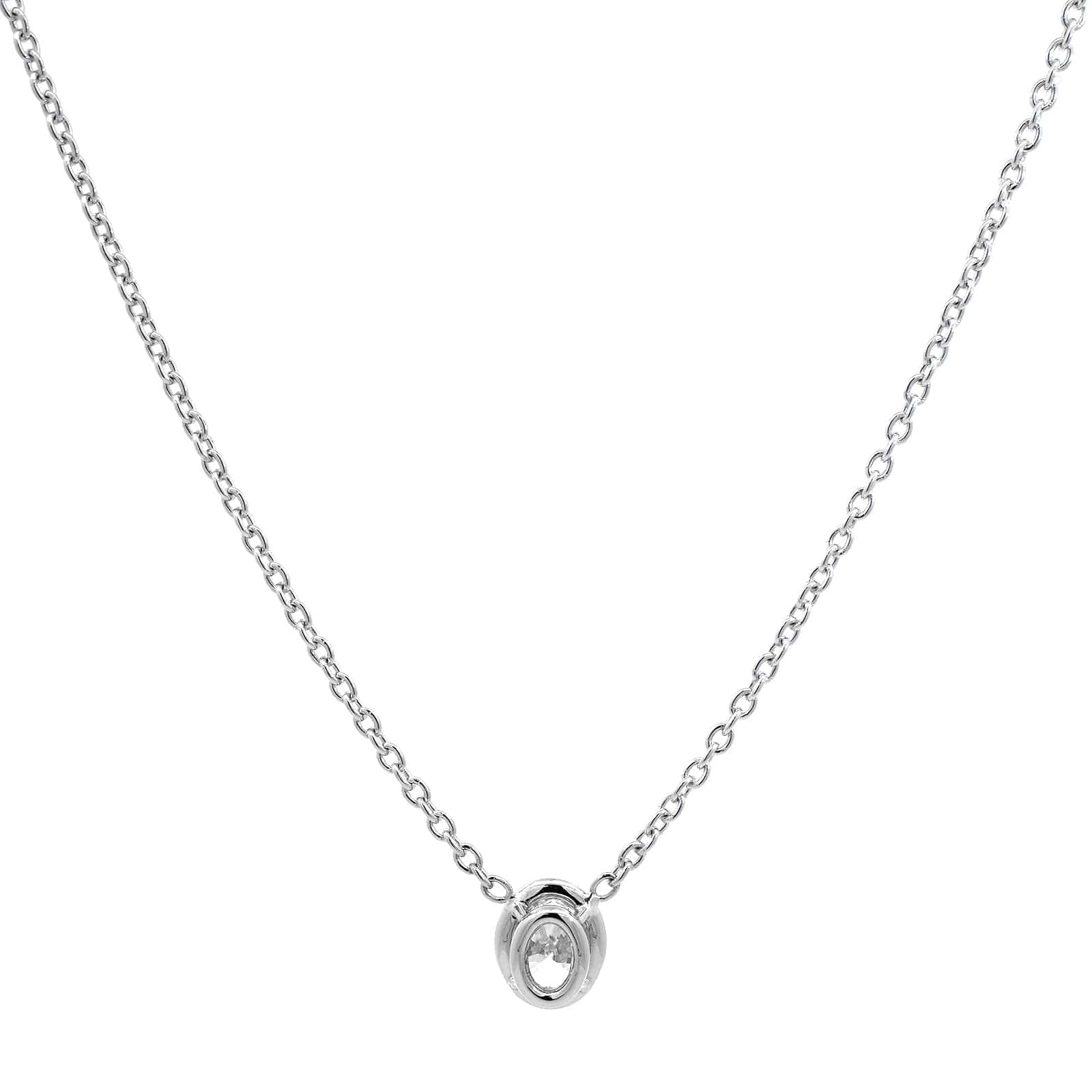 18K White Gold Bezel Set Oval Diamond Pendant Necklace - Image 2