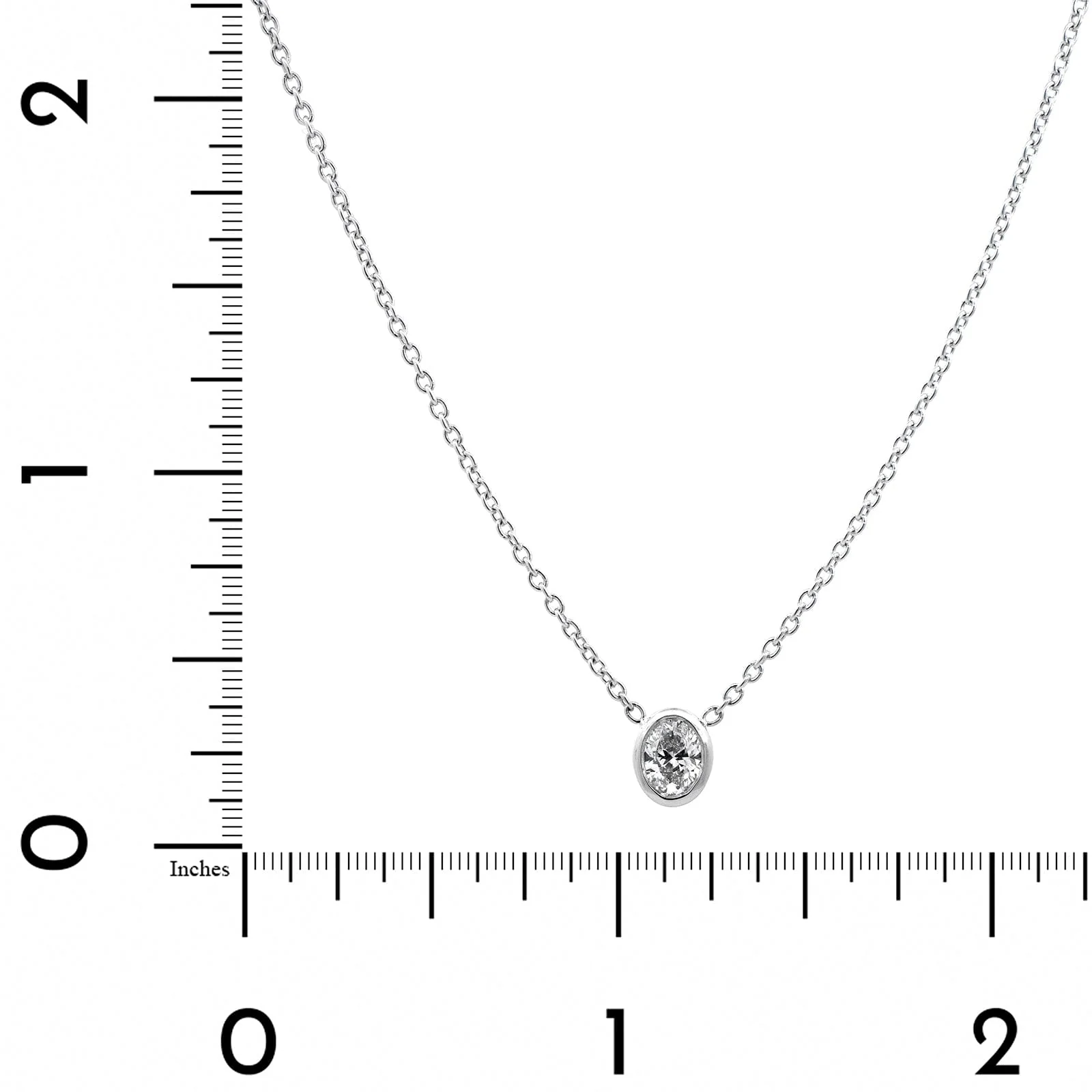 18K White Gold Bezel Set Oval Diamond Pendant Necklace - Image 4