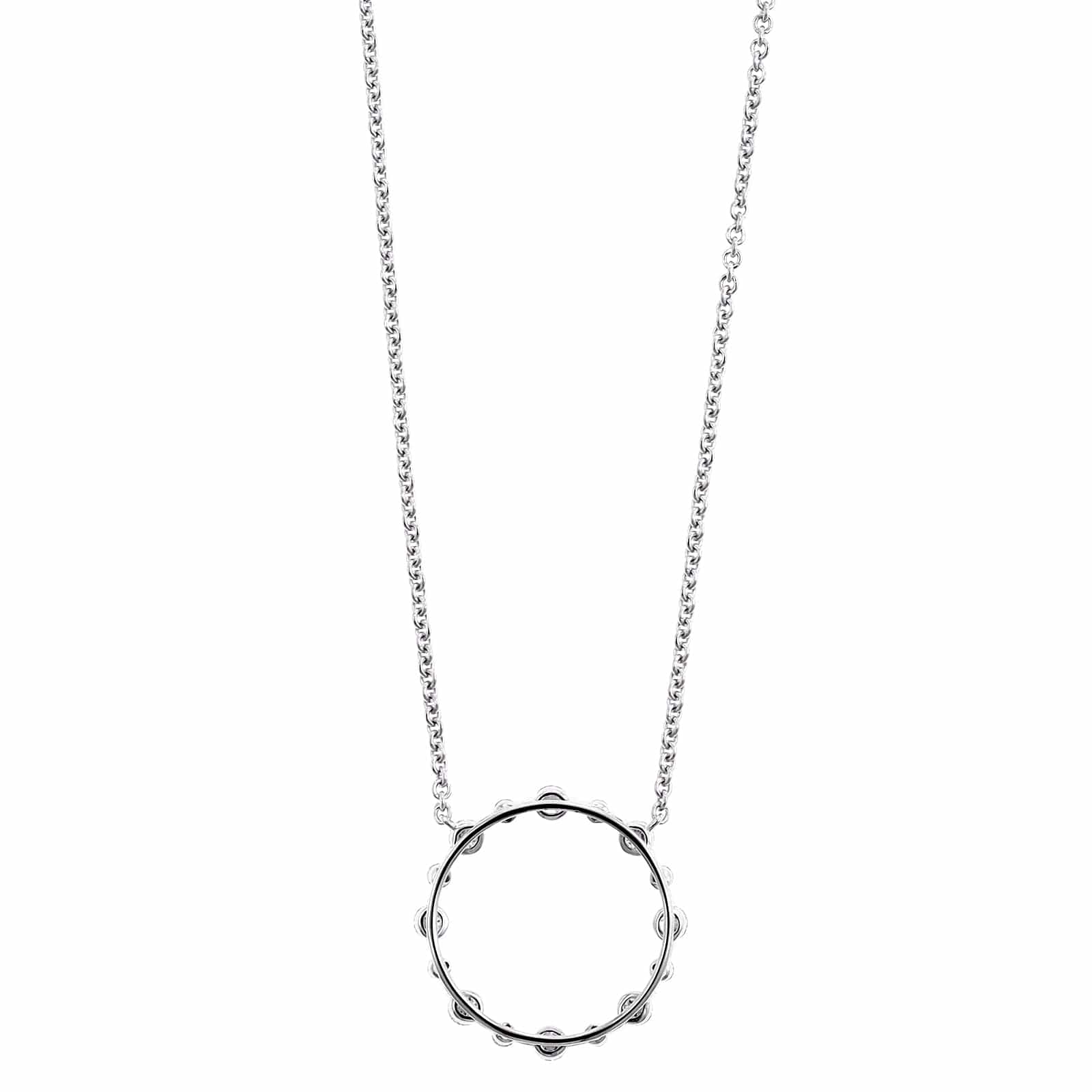 14K White Gold Single Prong Diamond Circle Pendant Necklace - Image 2