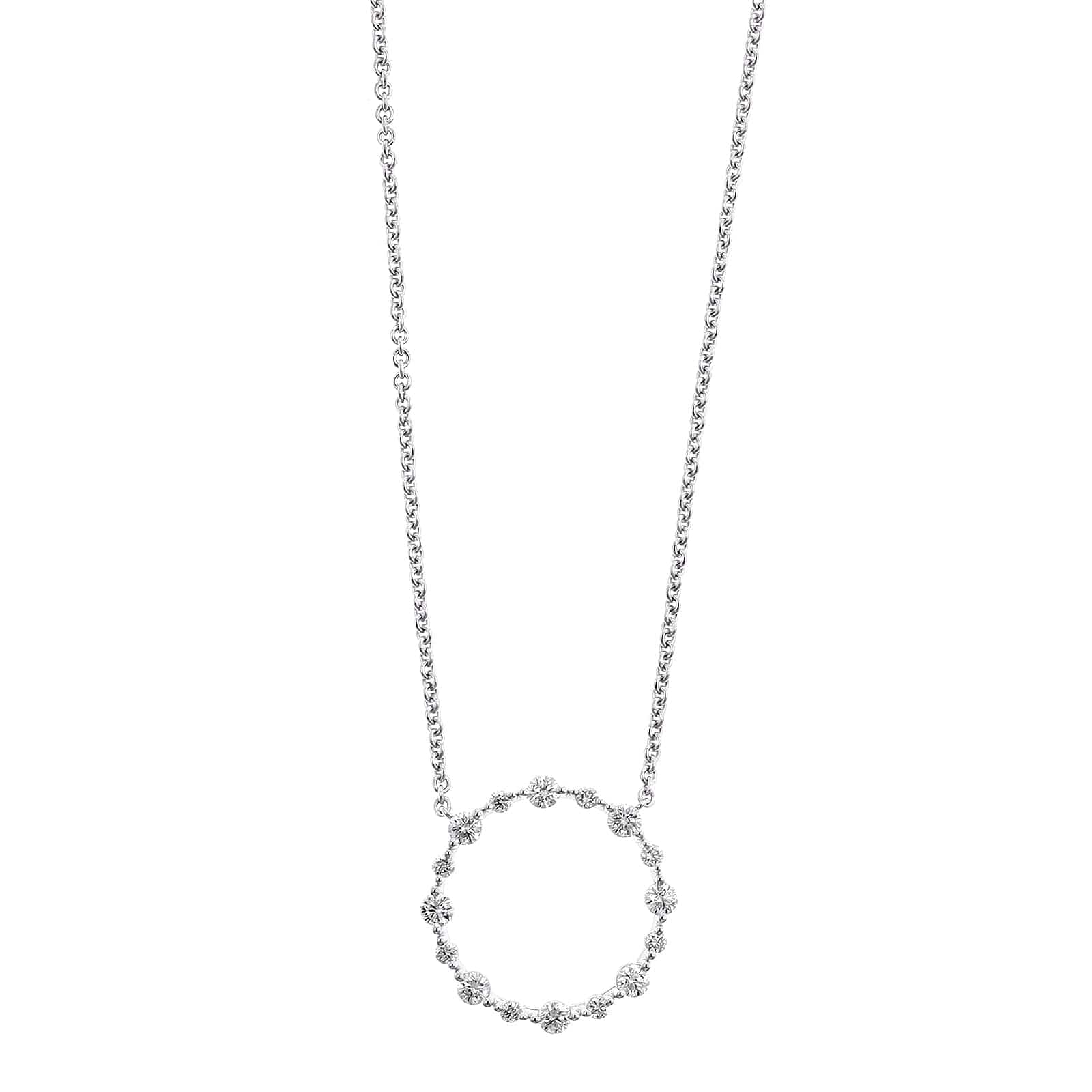 14K White Gold Single Prong Diamond Circle Pendant Necklace - Image 5