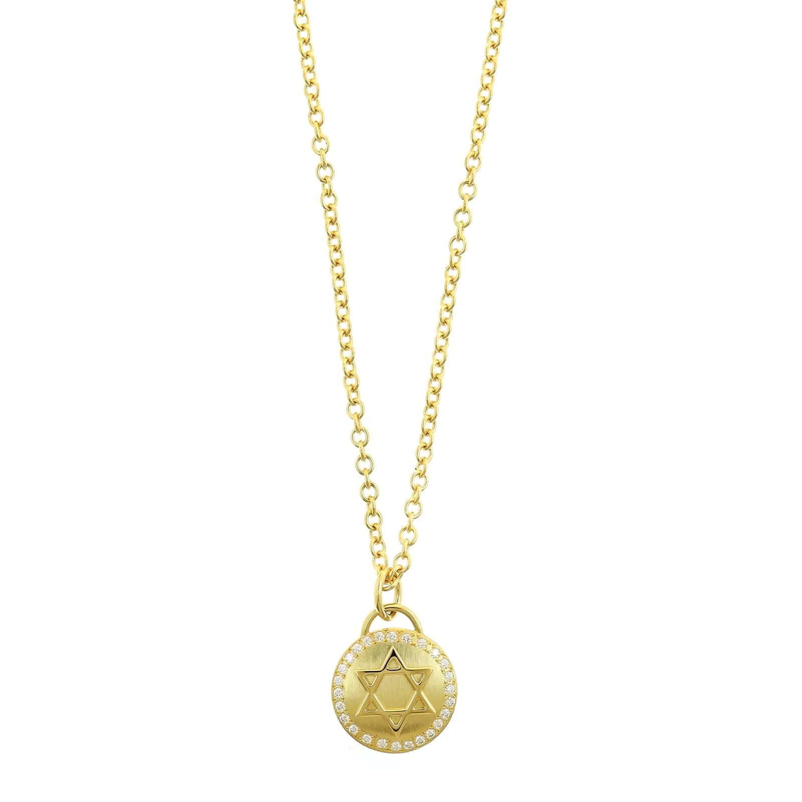 18K Yellow Gold Diamond Star of David Pendant Necklace