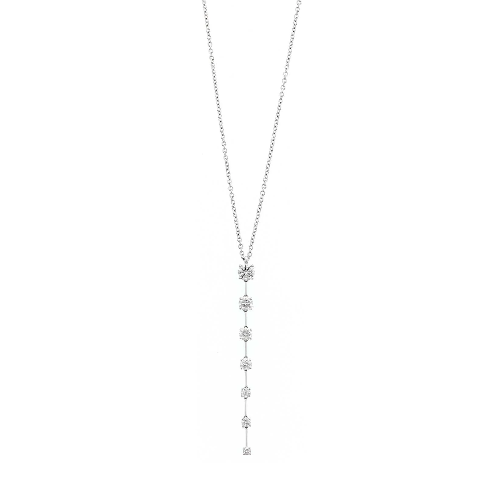 18K White Gold 7 Stone Diamond Pendant Necklace