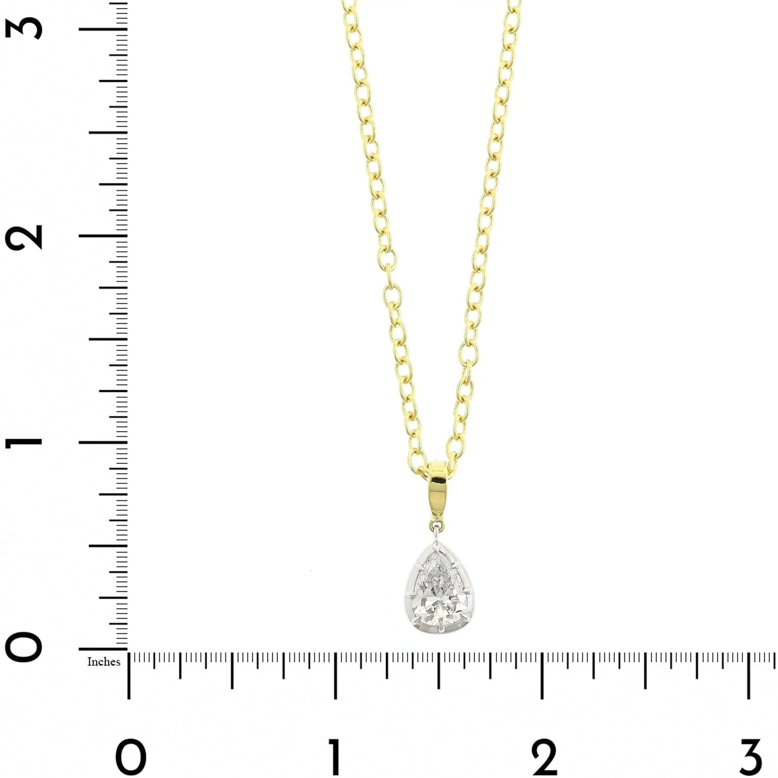 18K Two-Tone Gold Pear Shaped Diamond Pendant Necklace - Image 4