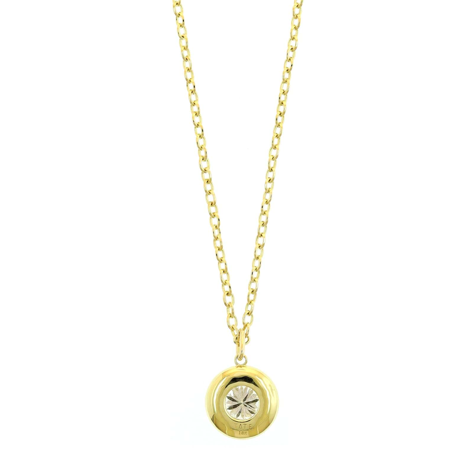 18K Yellow Gold Bezel Set Round Diamond Pendant Necklace - Image 2