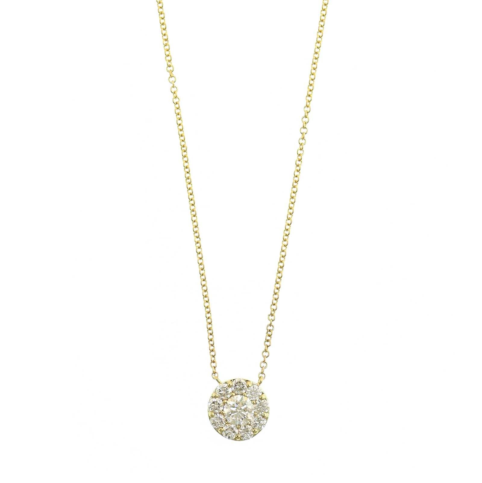 14K Yellow Gold Diamond Cluster Pendant Necklace