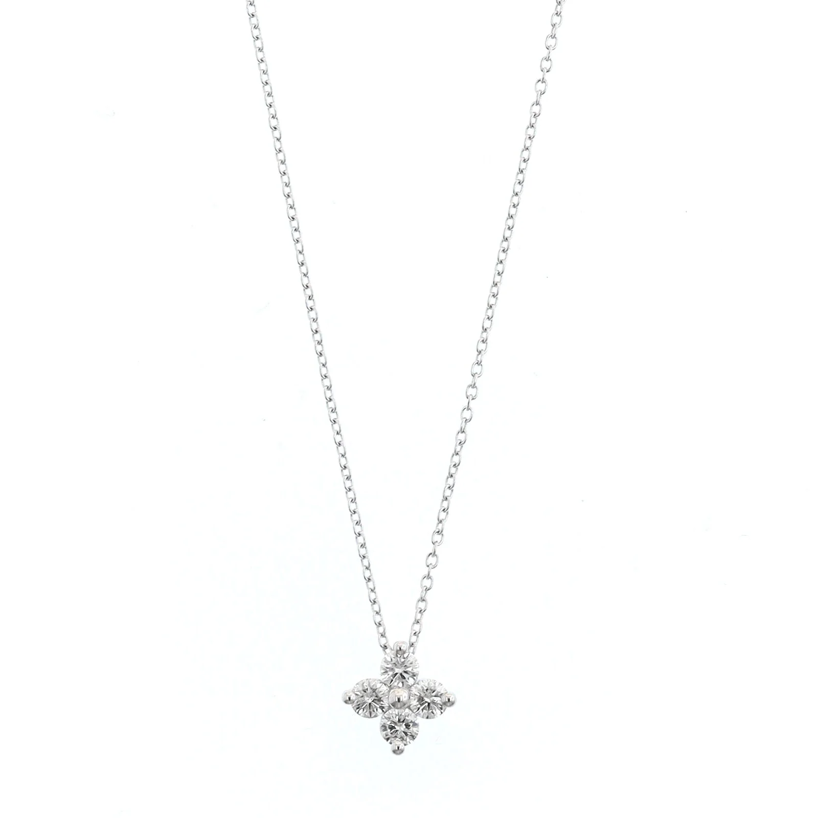 14K White Gold 4 Stone Diamond Cluster Pendant Necklace