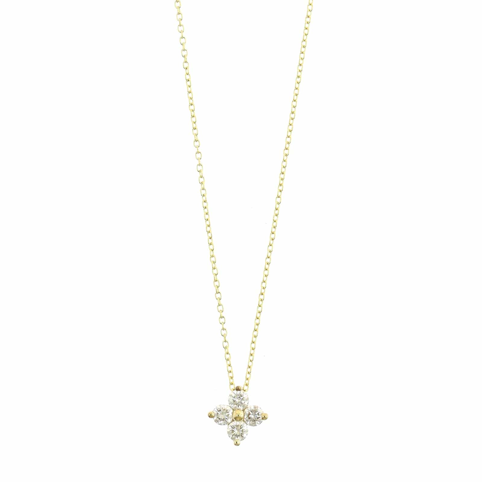 14K Yellow Gold 4 Stone Diamond Cluster Pendant Necklace
