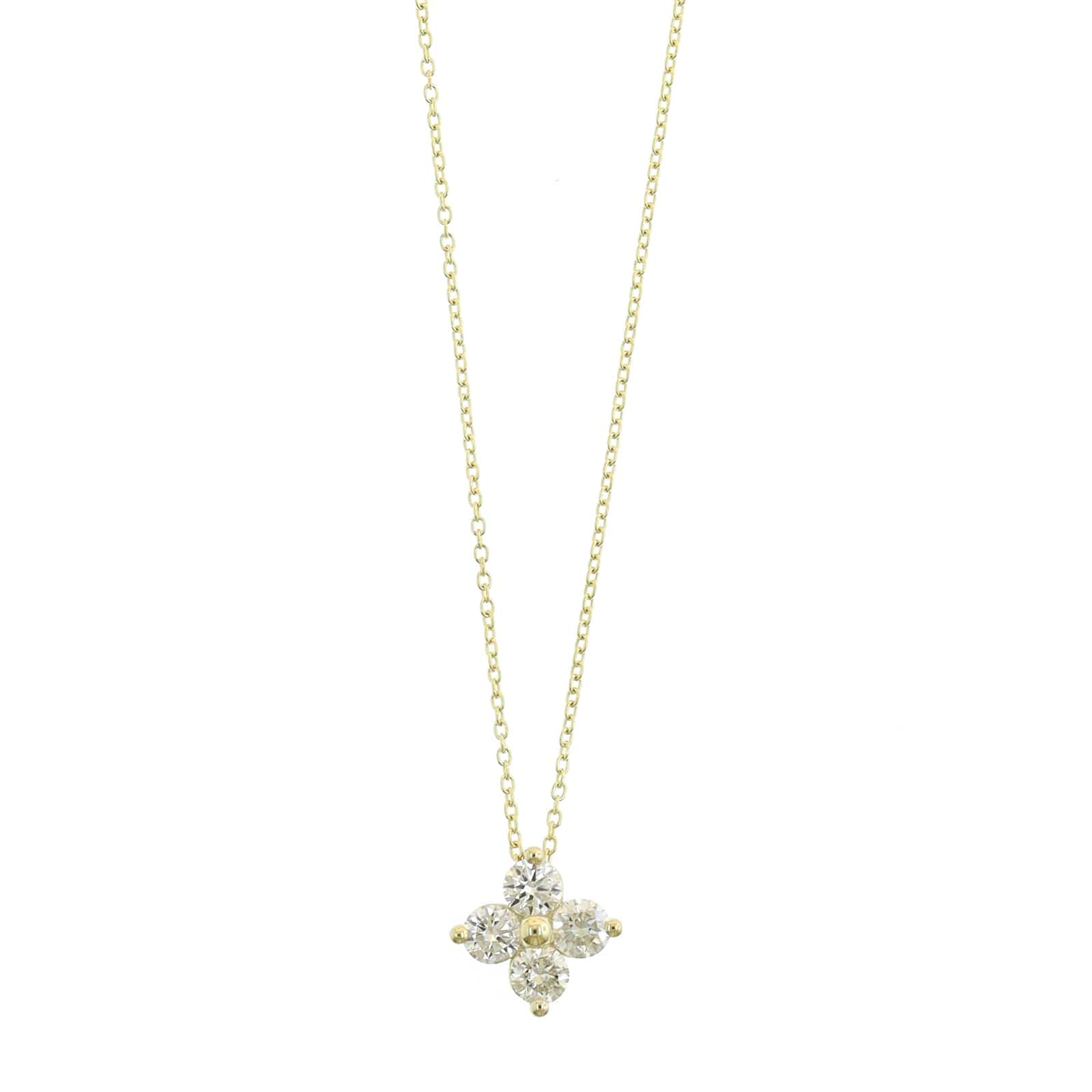 14K Yellow Gold 4 Stone Diamond Cluster Pendant Necklace