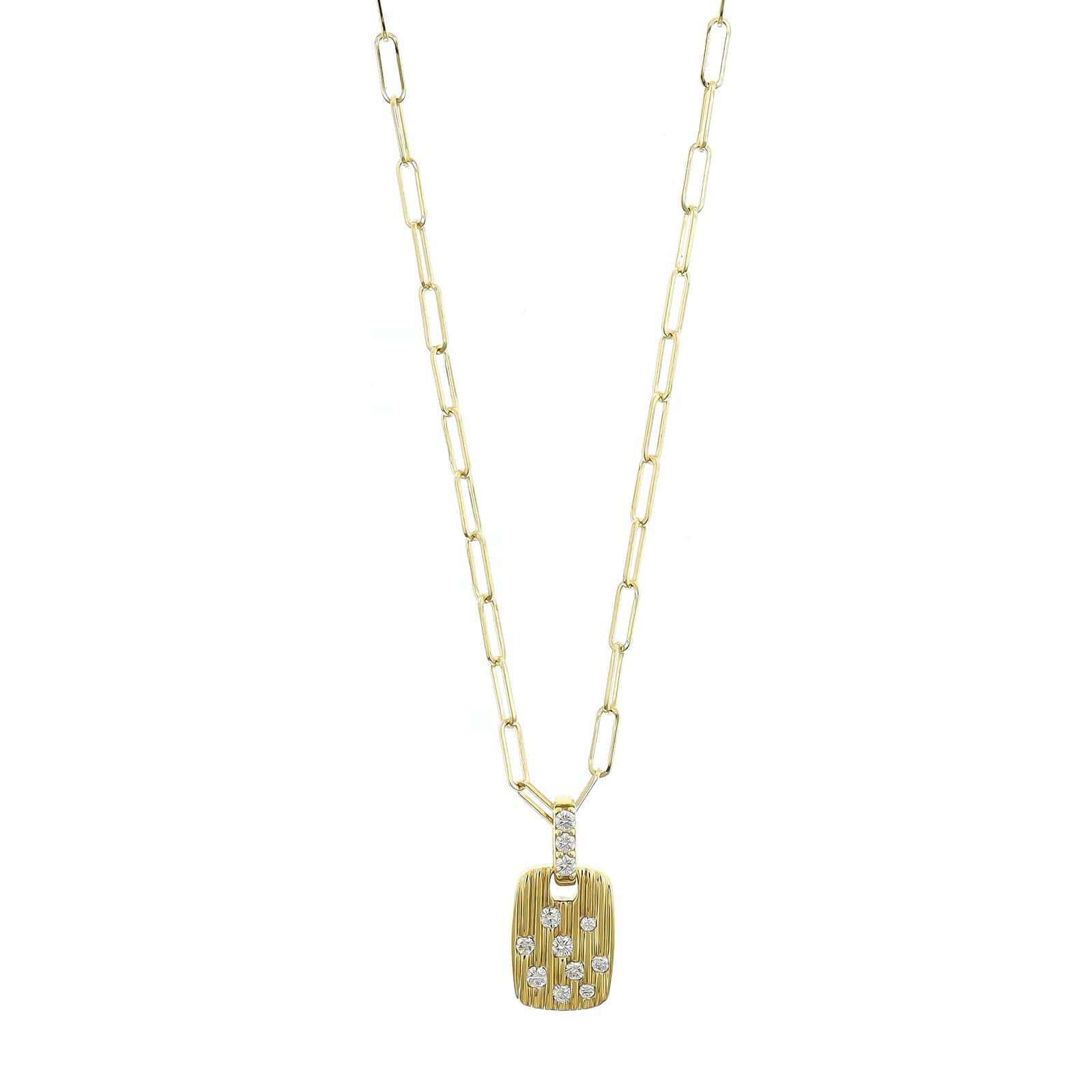18K Yellow Gold Petite Diamond Dog Tag Pendant Necklace