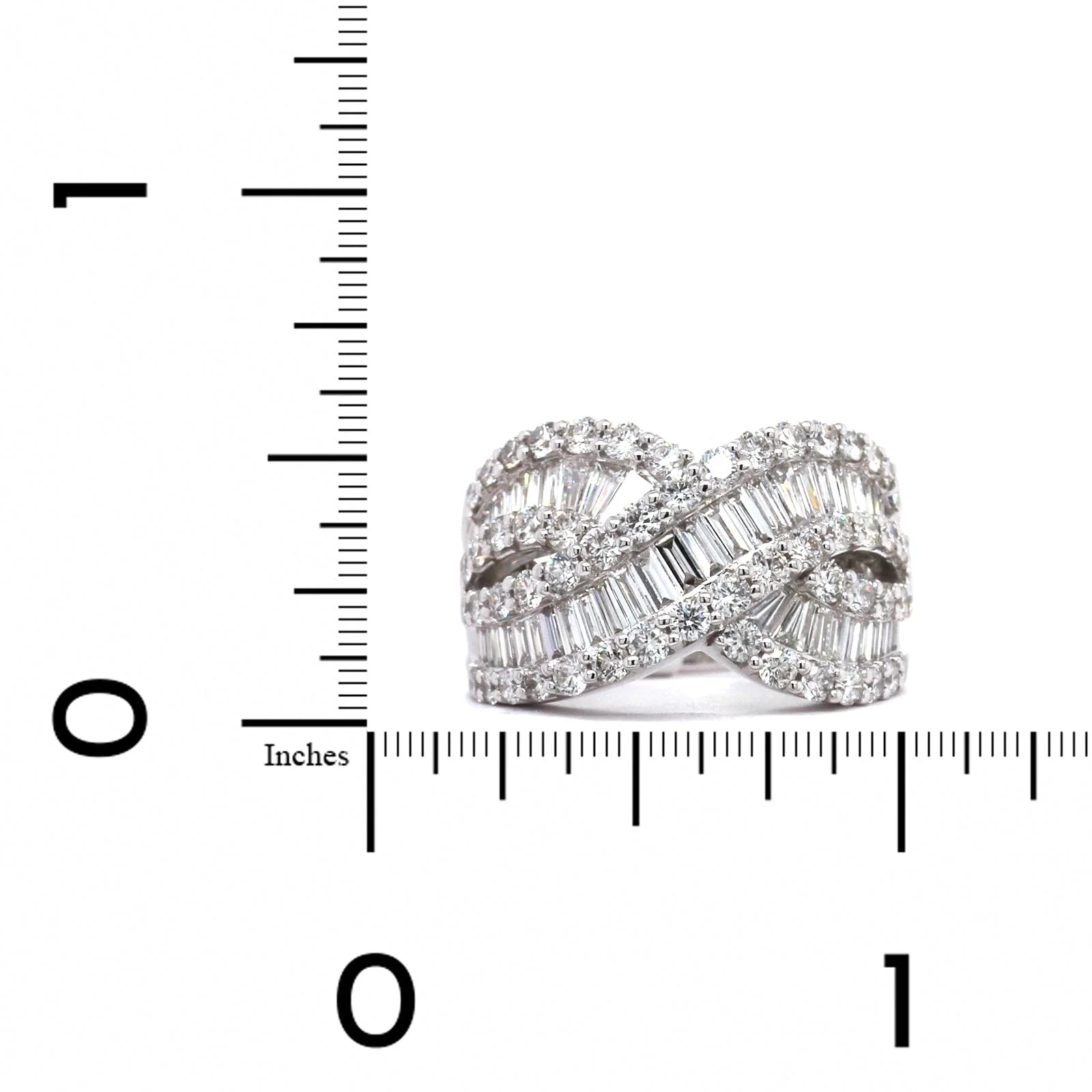 18K White Gold Crossed Baguette Diamond Band - Image 4